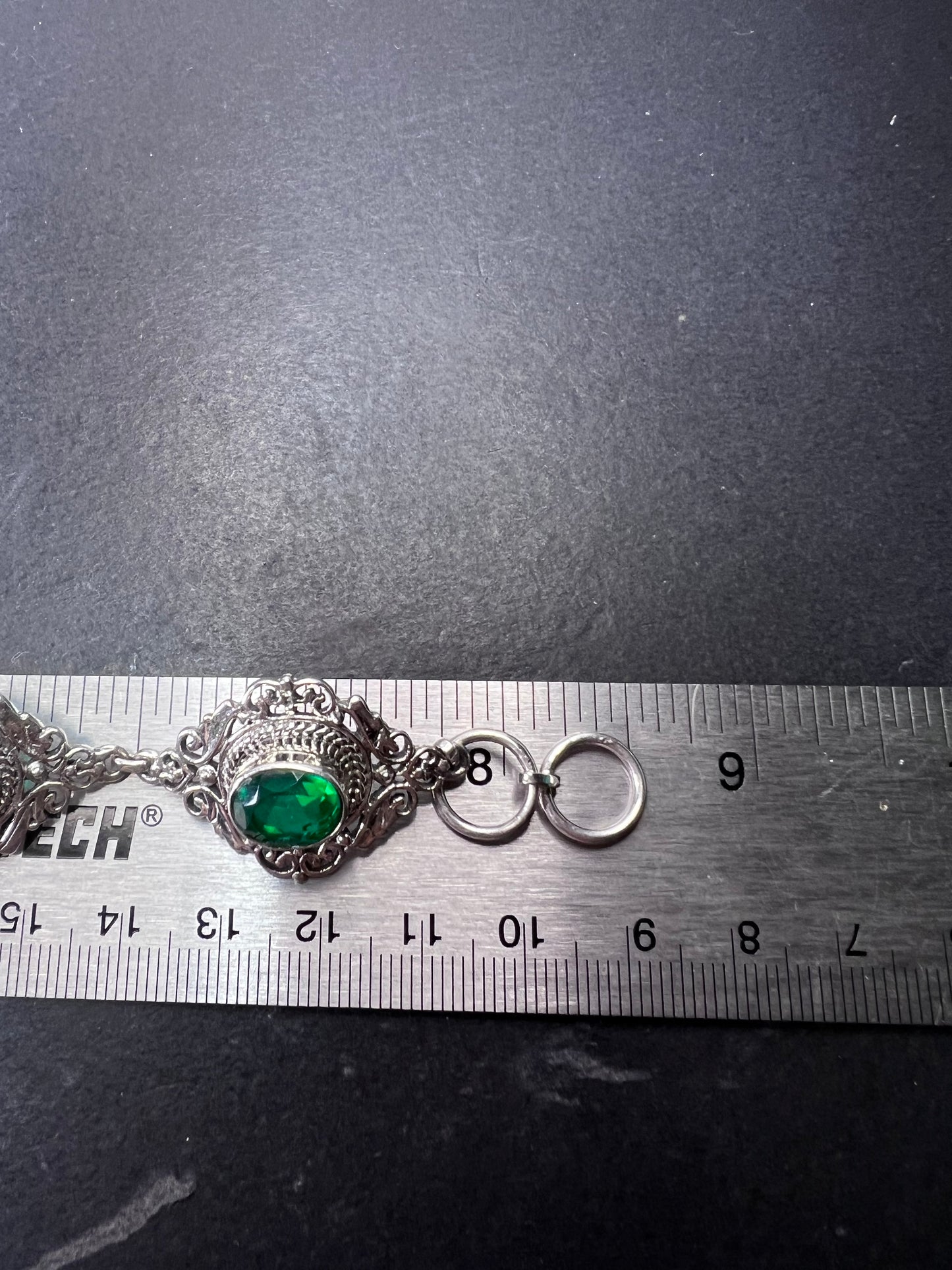 The Green Queen vintage Sterling silver toggle bracelet with green quartz