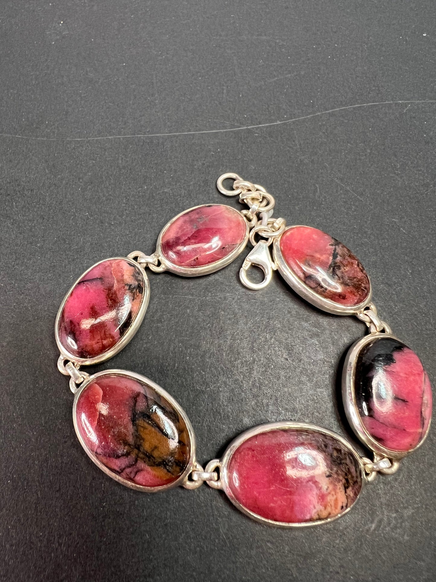 NEW Rhodonite sterling silver link bracelet 7.75 inch