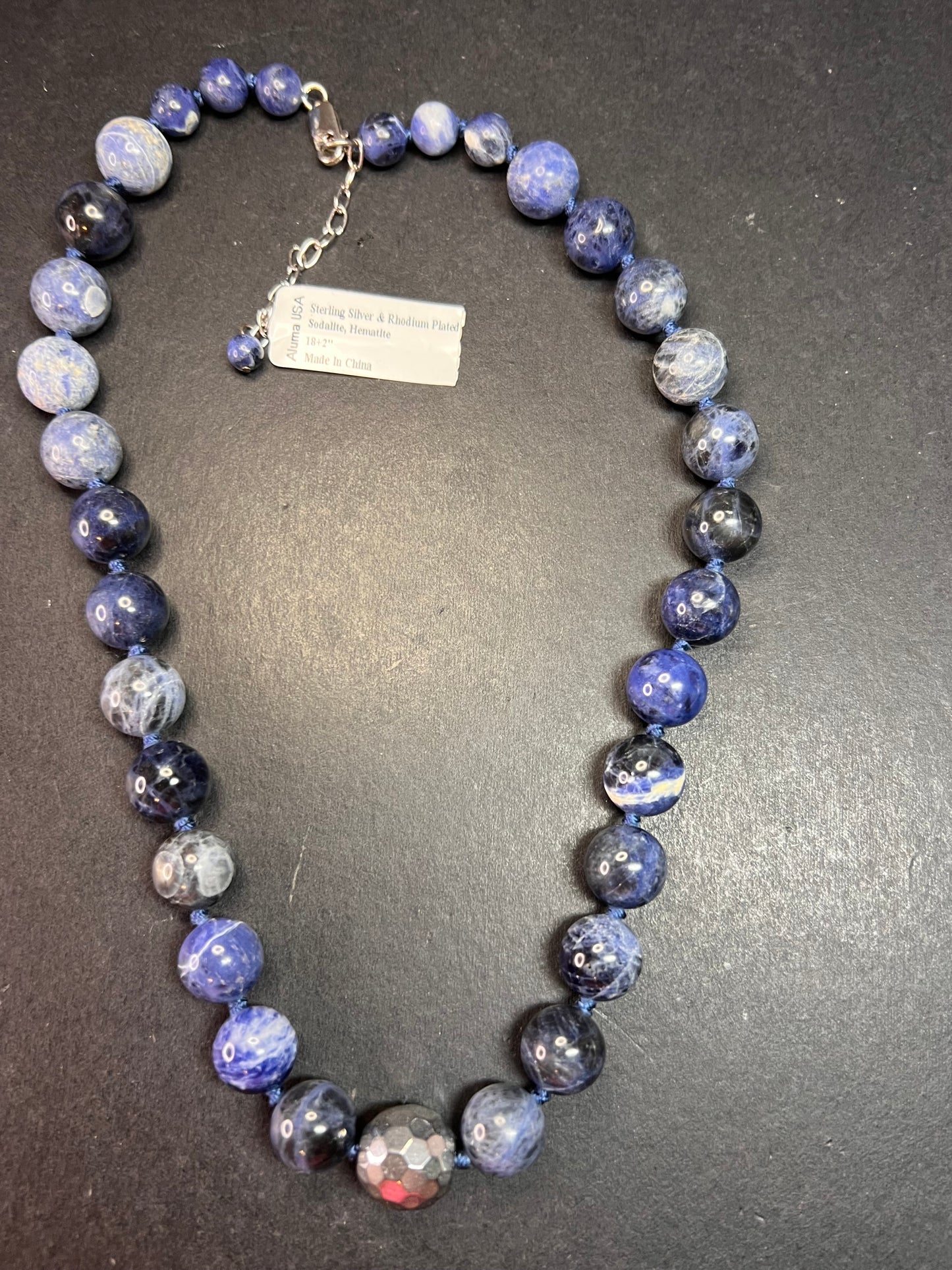 NEW sodalite and hematite necklace with sterling silver clasp