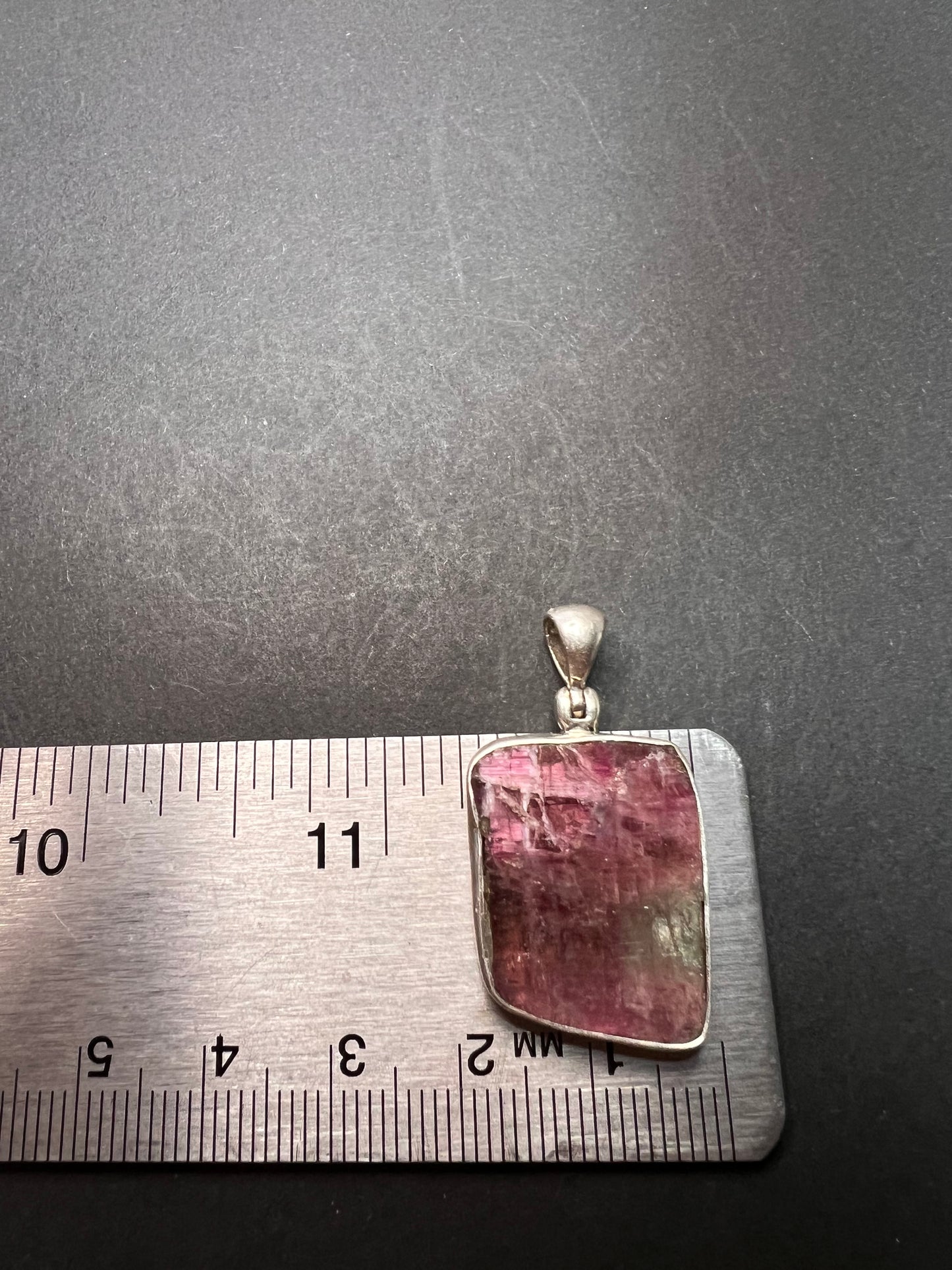NEW Pink/ bi colored watermelon half rough tourmaline pendant in sterling silver 3.95 grams
