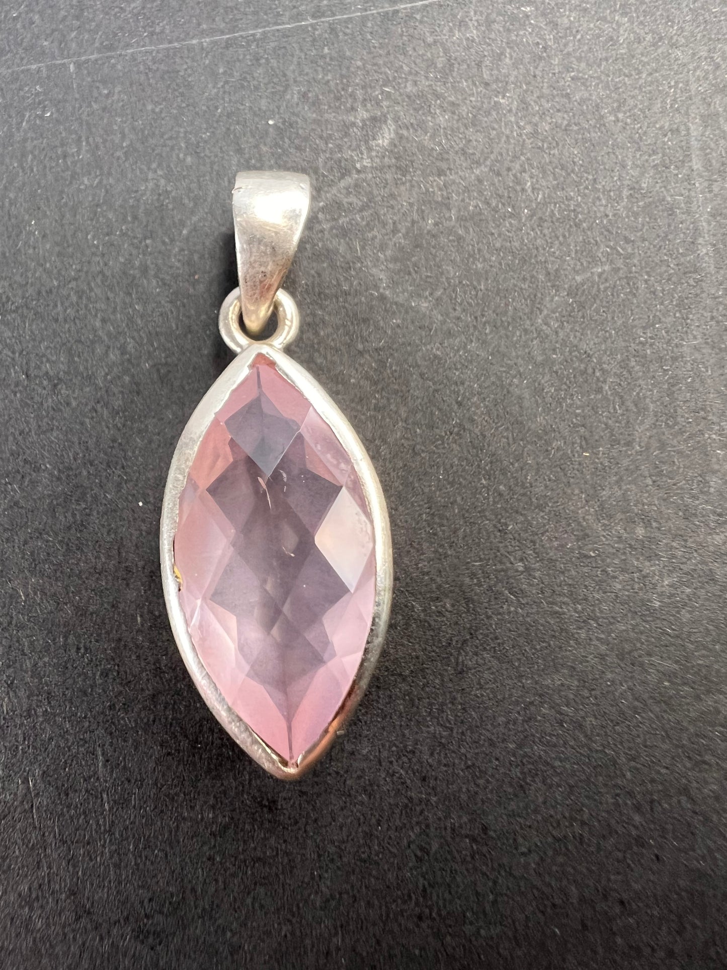 NEW Rose Quartz gemstone marquise cut sterling silver pendant 3.94 grams