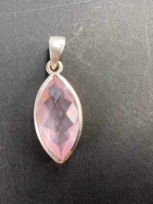 NEW Rose Quartz gemstone marquise cut sterling silver pendant 3.94 grams