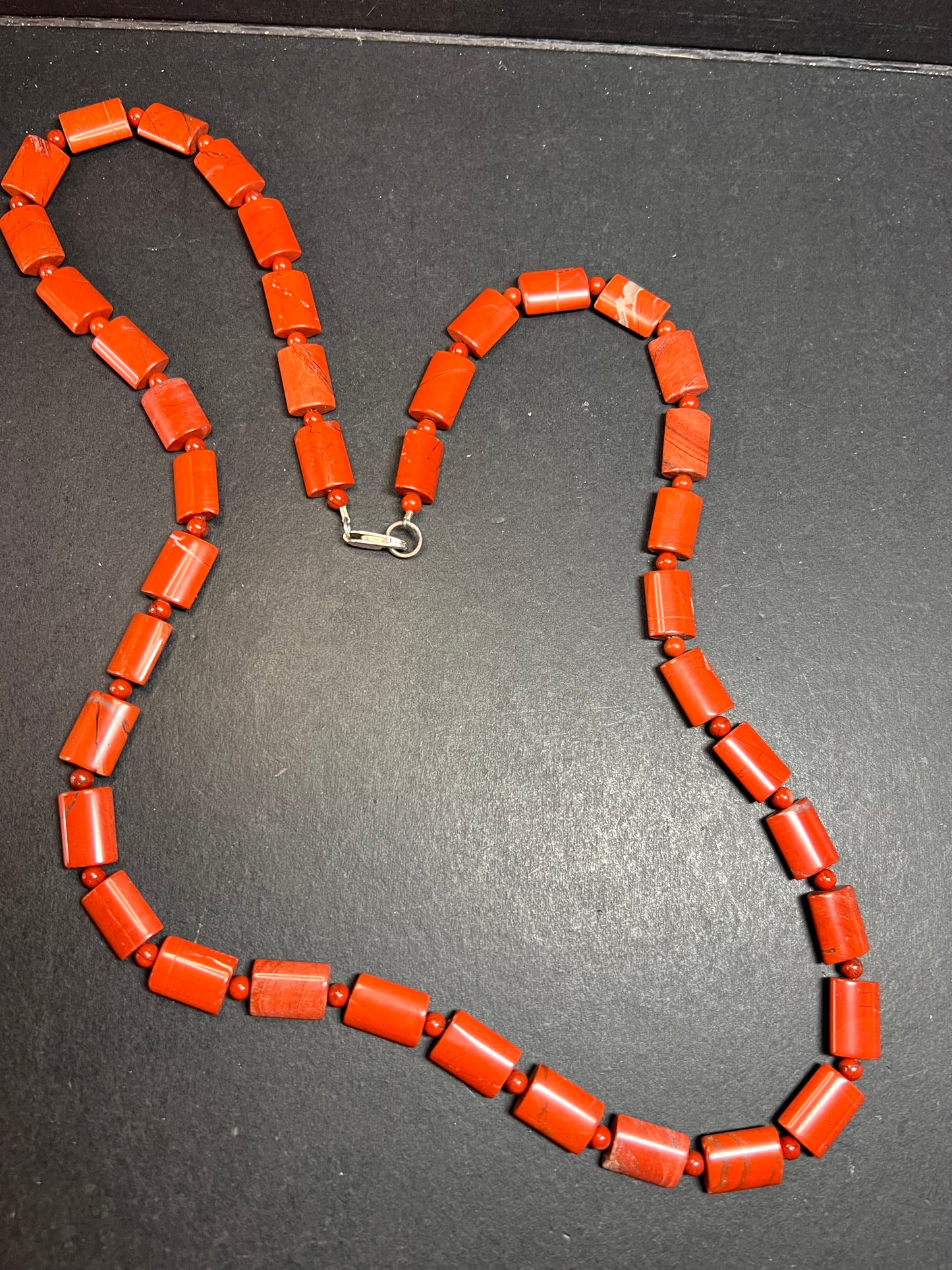 NEW Red jasper 30 inch necklace with sterling silver clasp
