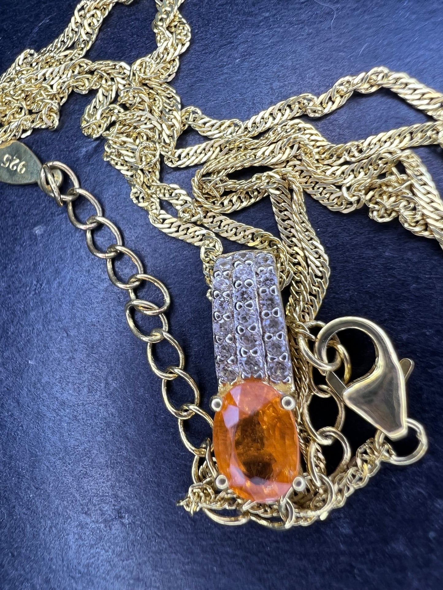 *NEW* Orange Mandarin Garnet 18K Yellow Gold Over Silver Pendant With Chain 1.02ctw