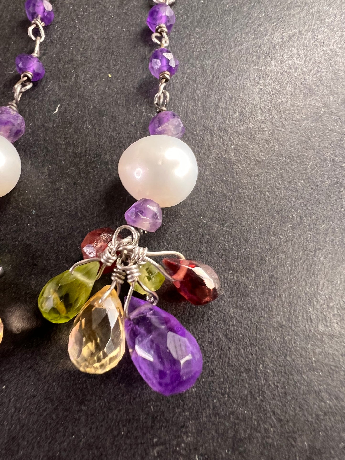 Multi gemstone cluster dangle earrings in sterling silver