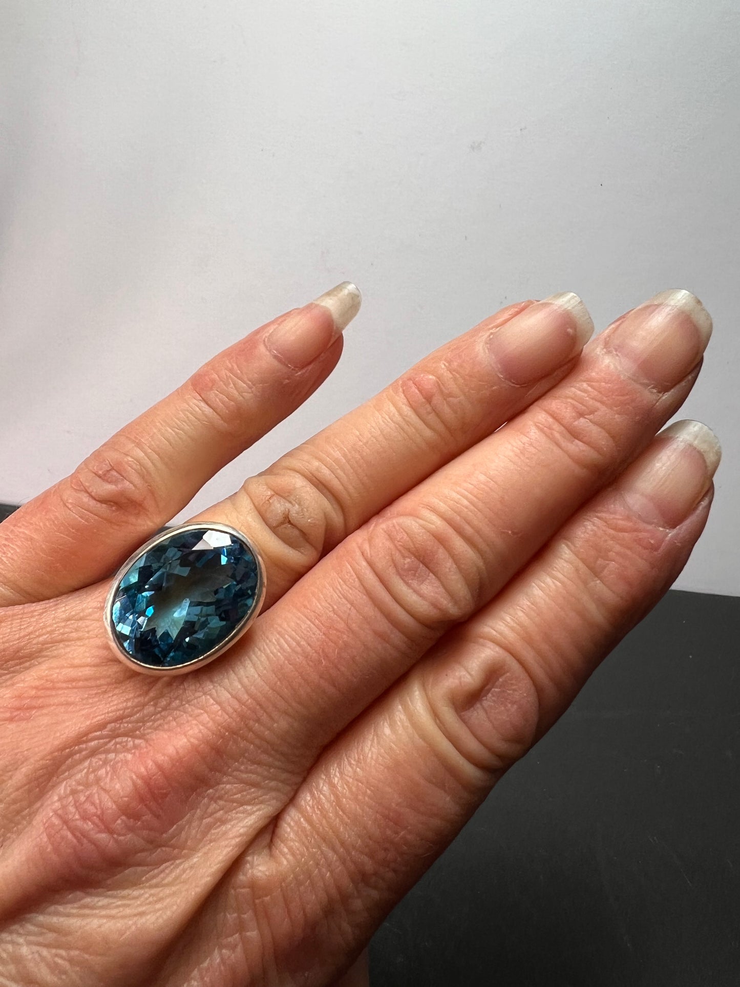 NEW Blue topaz sterling silver ring size 7.5 / 12.43 grams