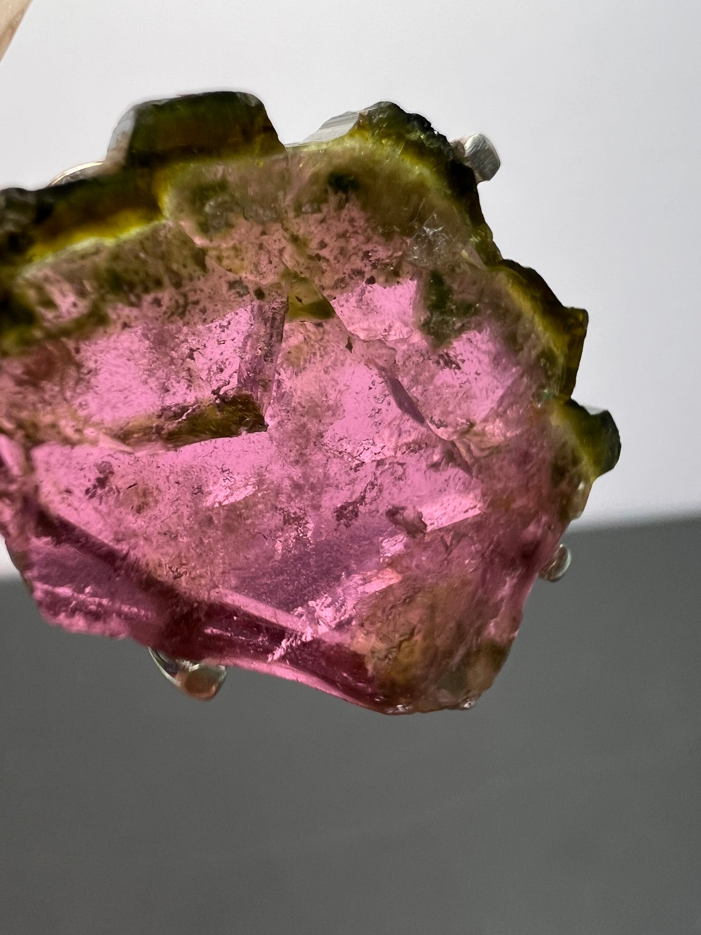 NEW Watermelon tourmaline slice sterling silver pendant 3.83 grams