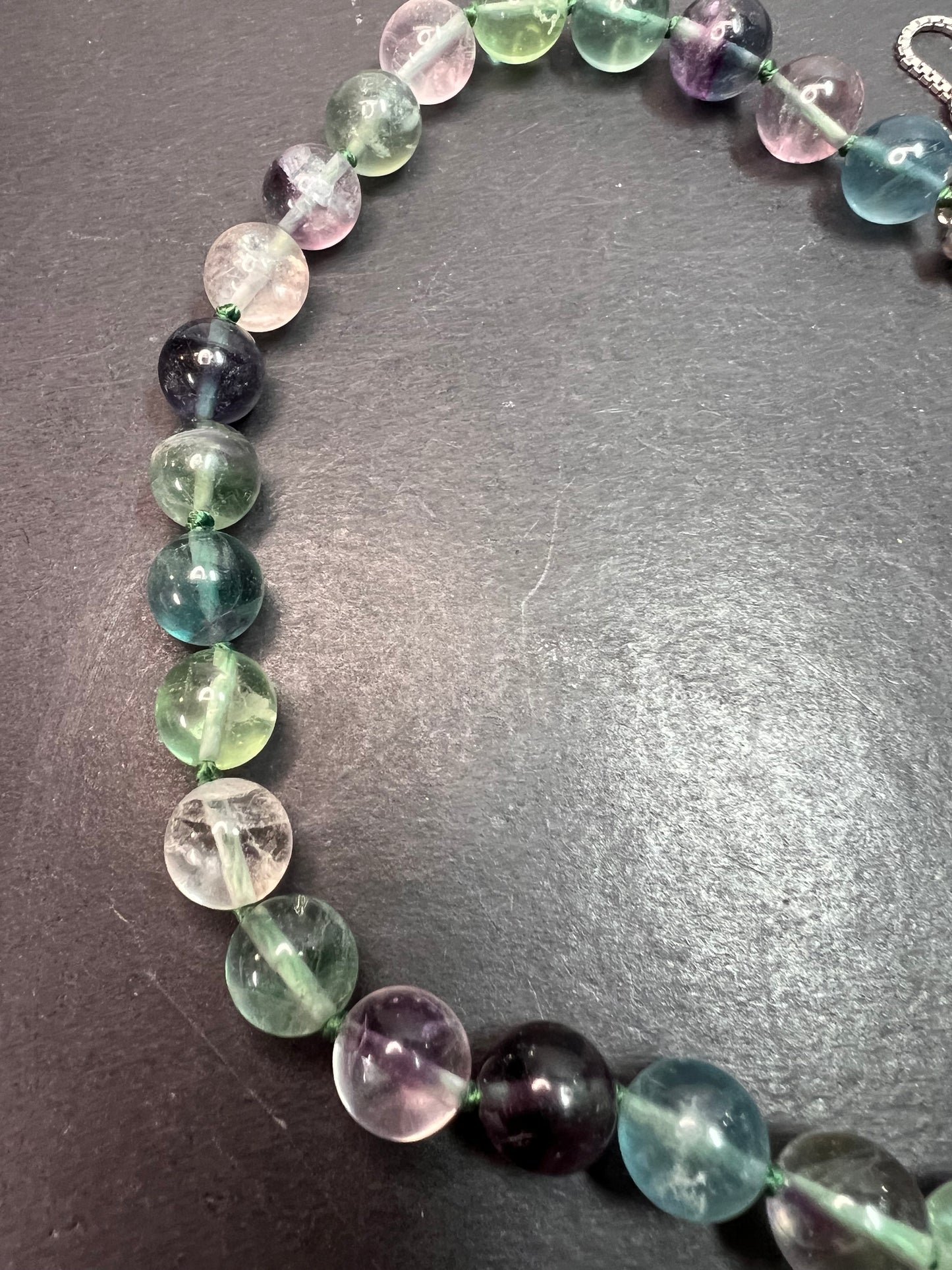 NEW Fluorite knotted beaded bolo necklace with sterling silver magnetic clasp