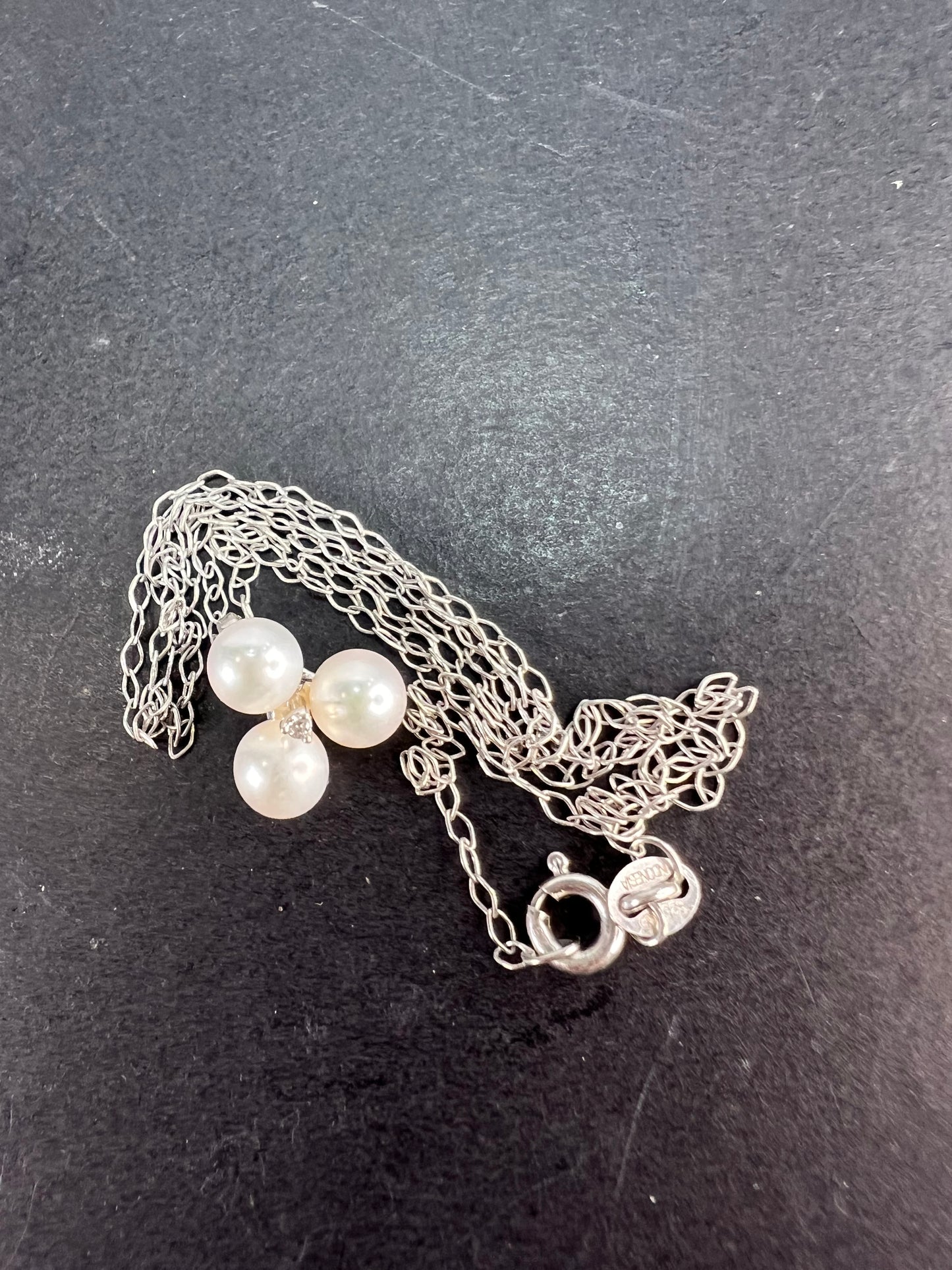 Trilogy pearl and diamond accent pendant and chain necklace in sterling silver