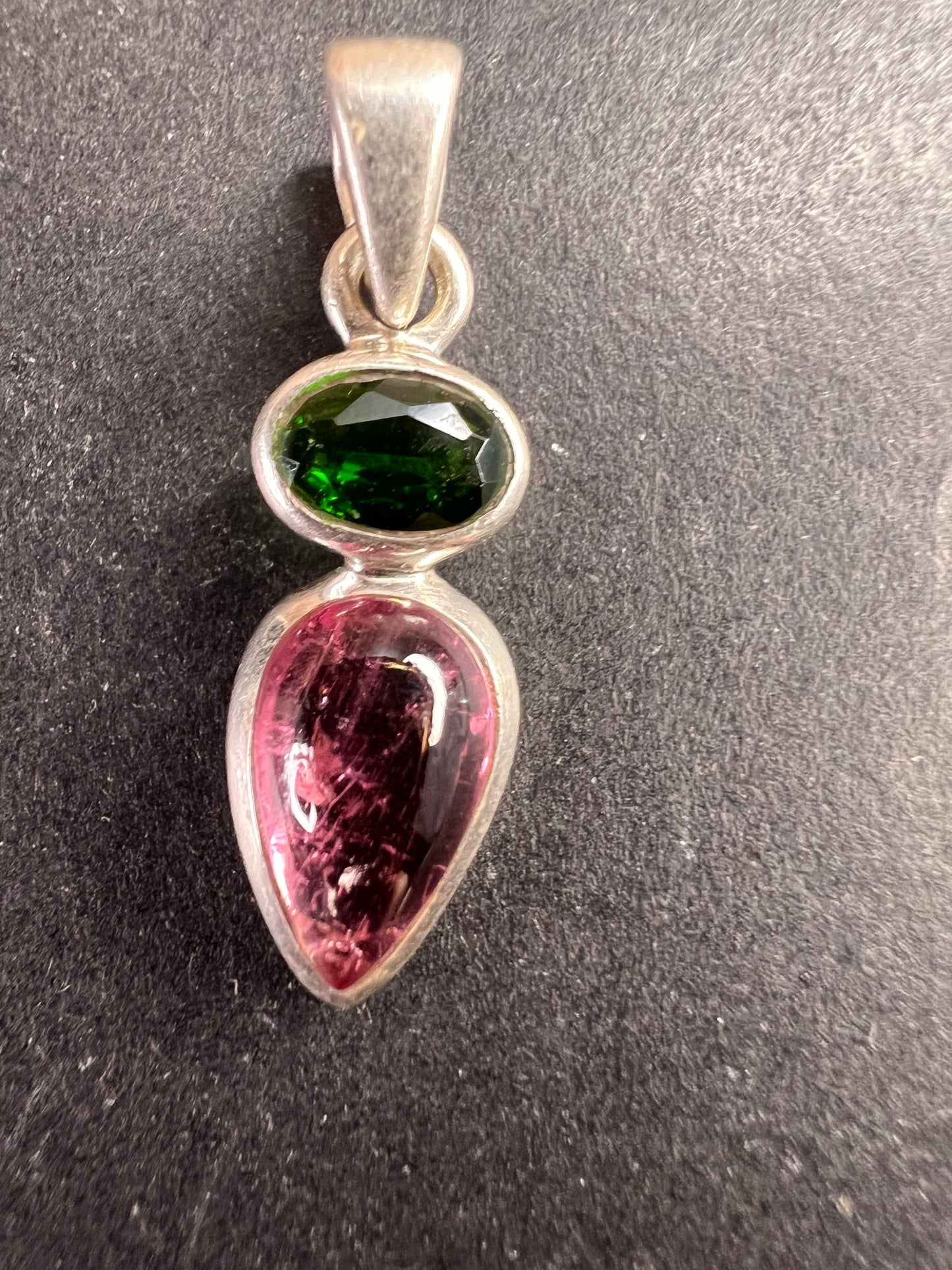 NEW Pink tourmaline and chrome diopside sterling silver pendant 1.75 grams