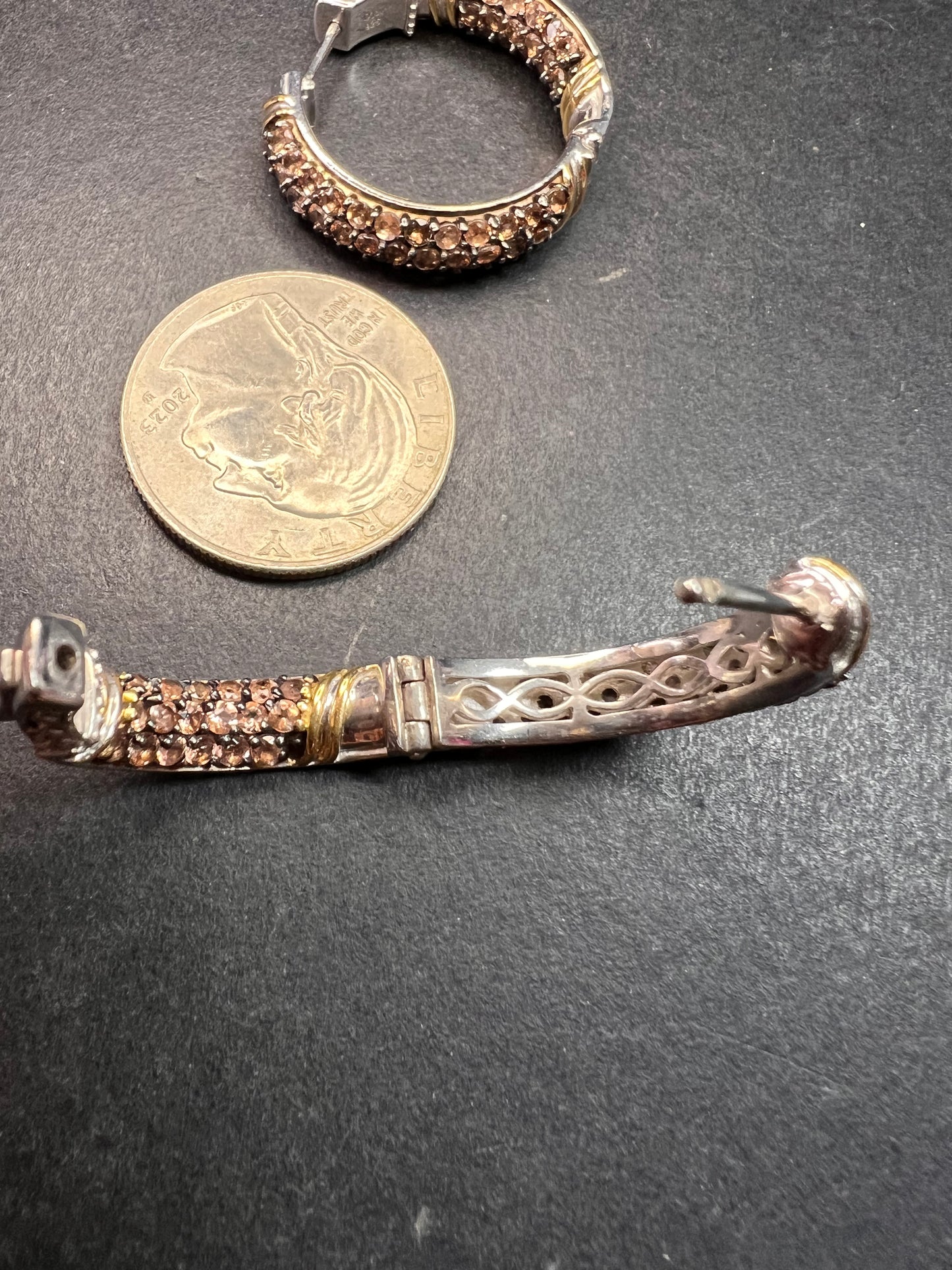 Andalusite inside out hoop earrings in gold and rhodium over sterling silver