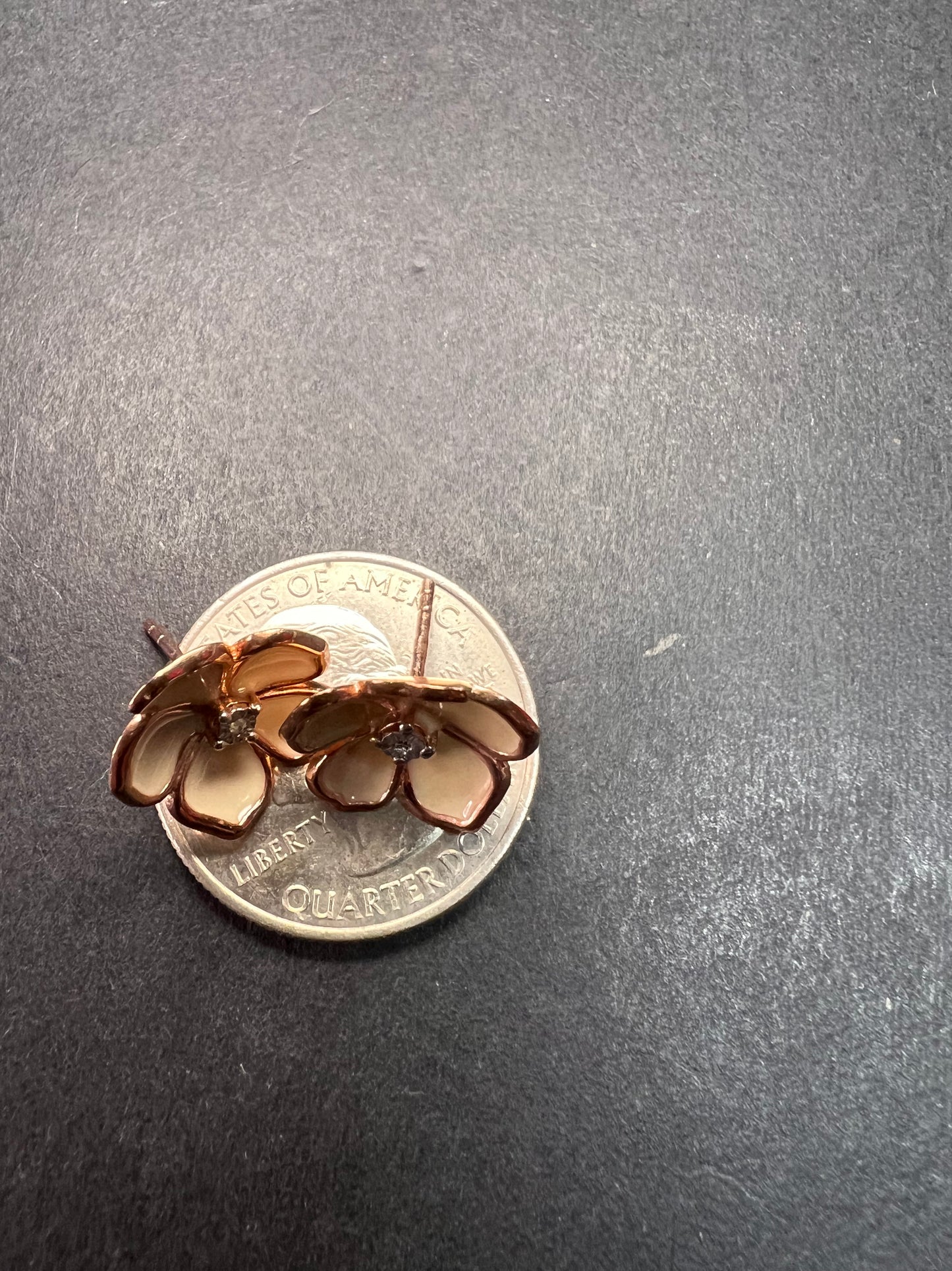 Diamond accent floral enamel earrings in rose gold over sterling silver