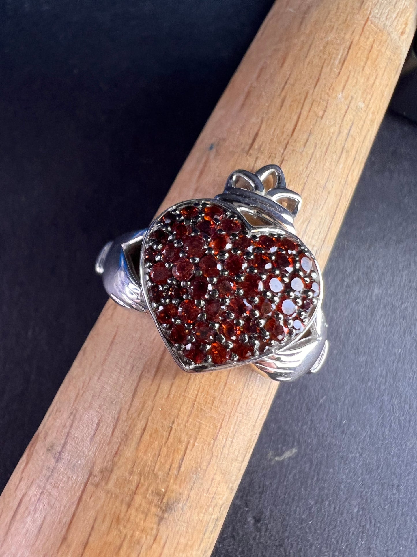 NEW Garnet claddagh ring in rhodium over sterling silver size 7