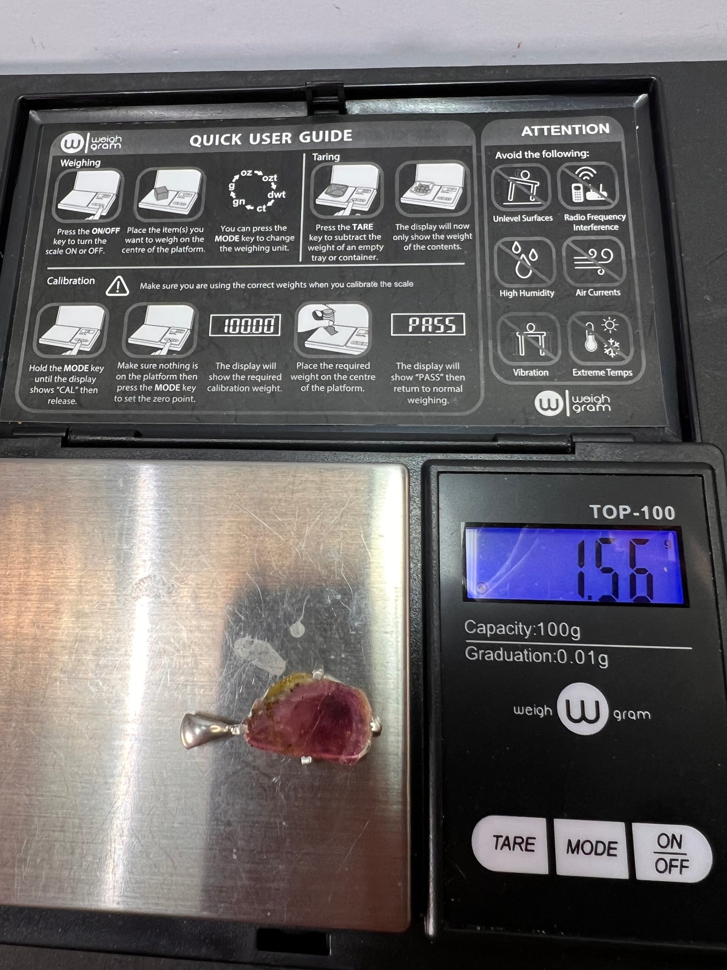 NEW Watermelon tourmaline sterling silver pendant 1.56 grams