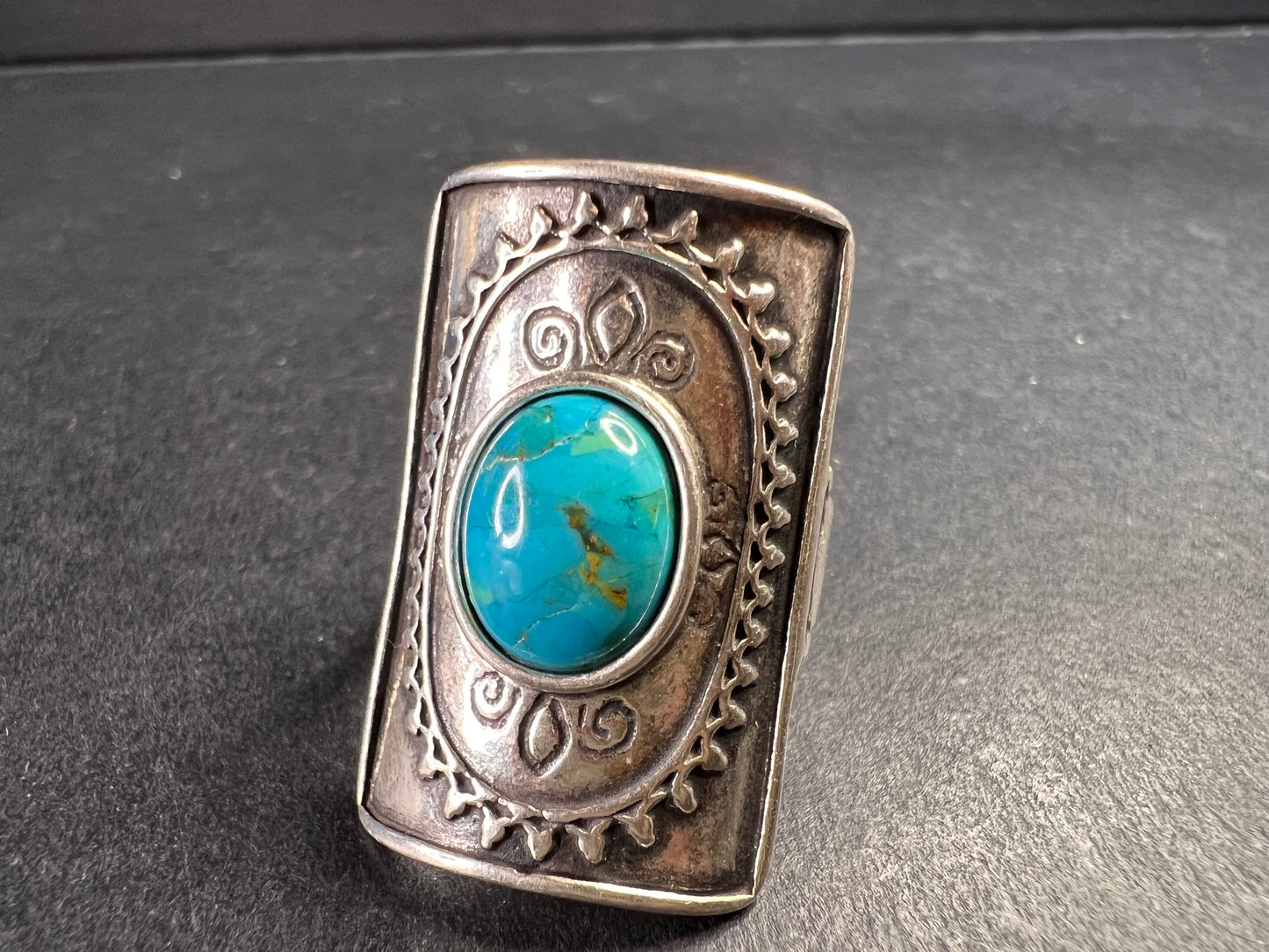 Vintage DIDAE Sterling Silver Kingman Turquoise Shield Ring – Size 7