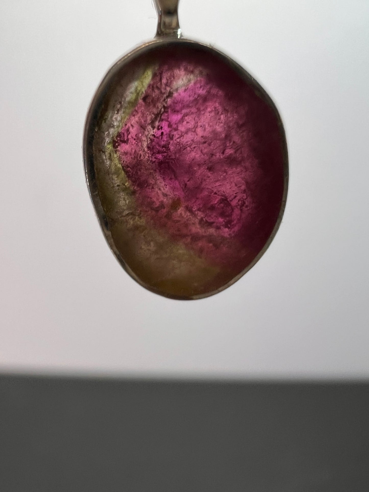 NEW Watermelon bi color sterling silver tourmaline pendant 1.32 grams