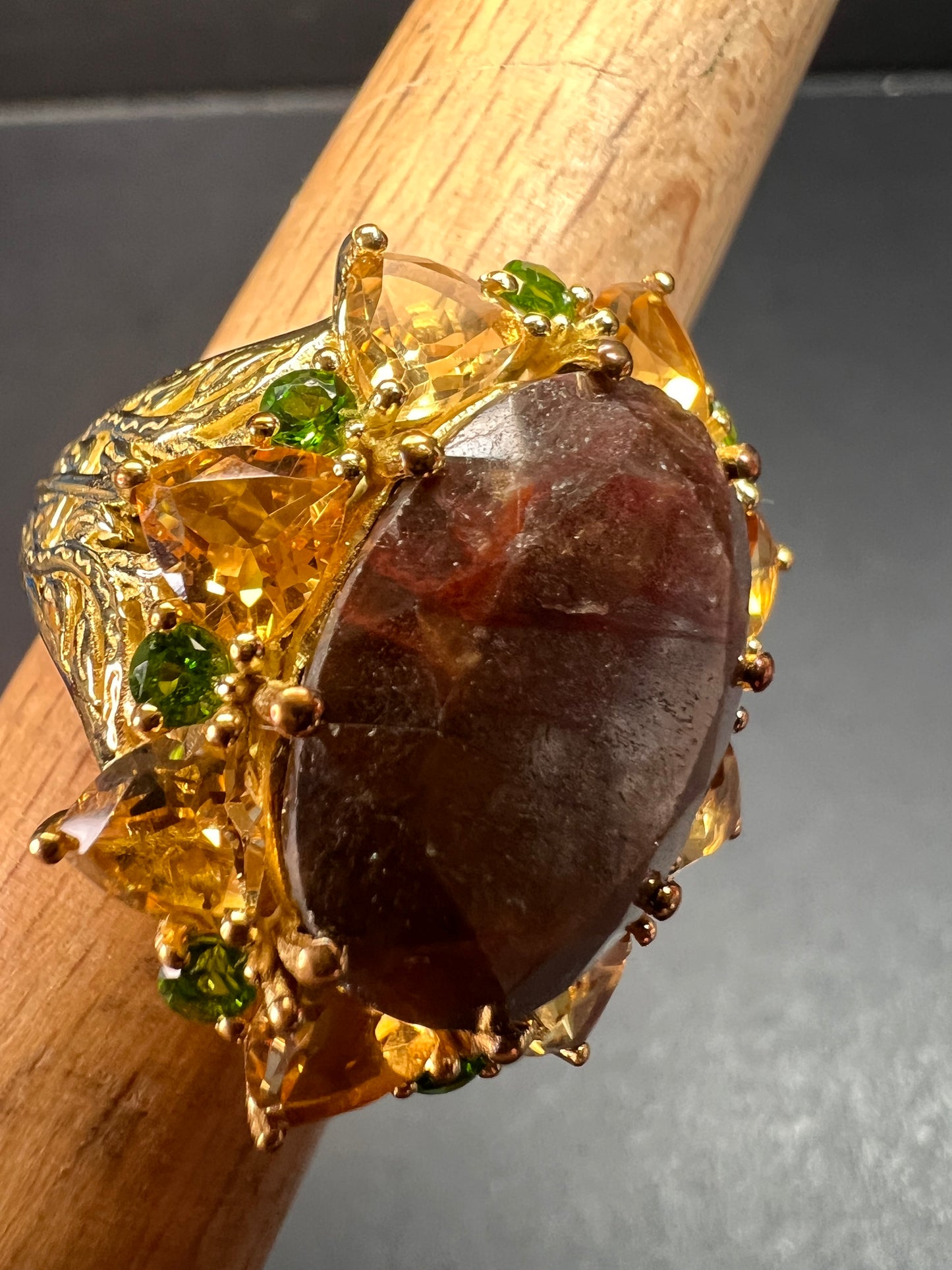 NEW chocolate sapphire multi gem cocktail ring in vermeil size 7