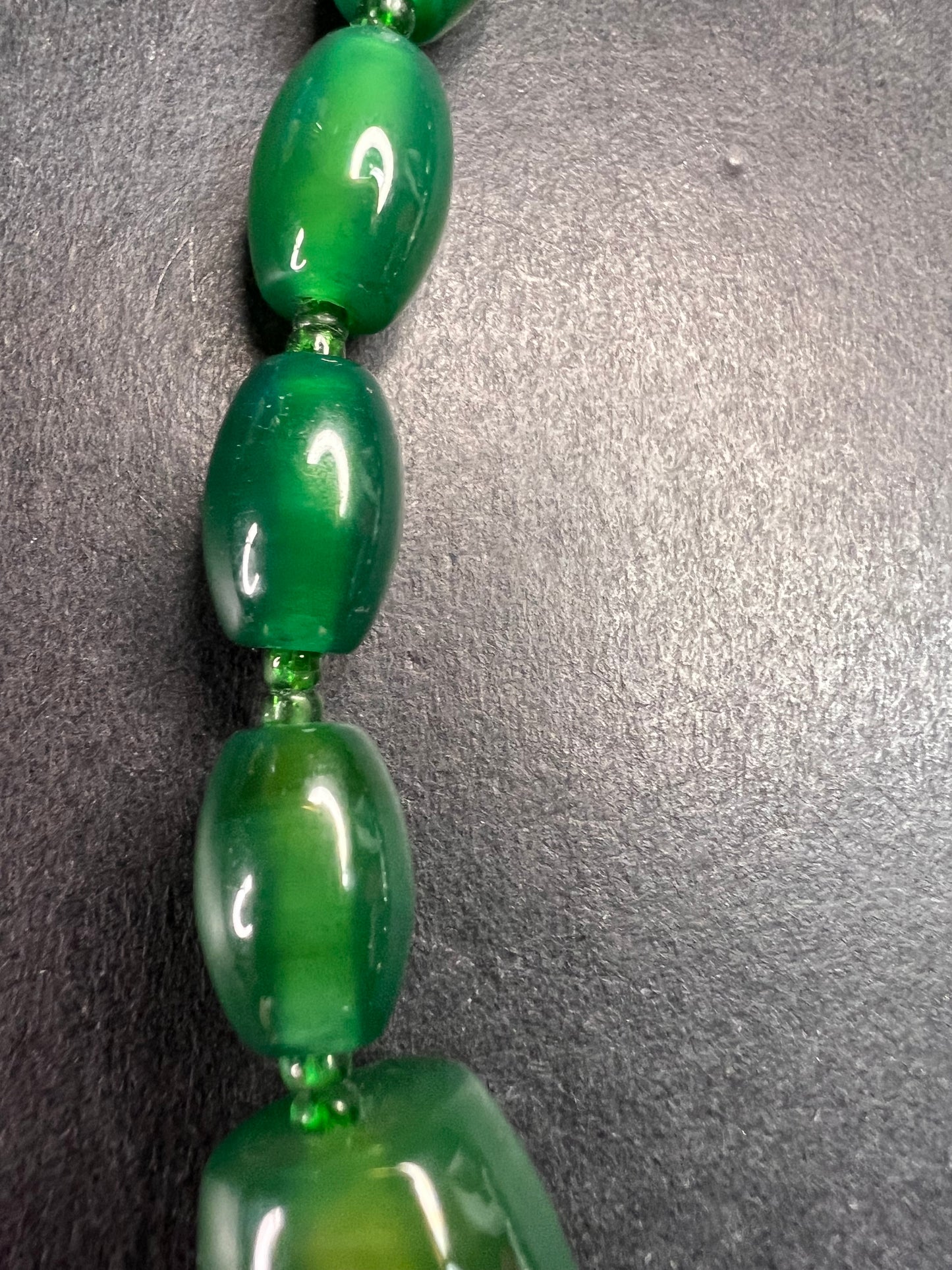 Green onyx beaded necklace with sterling silver toggle clasp