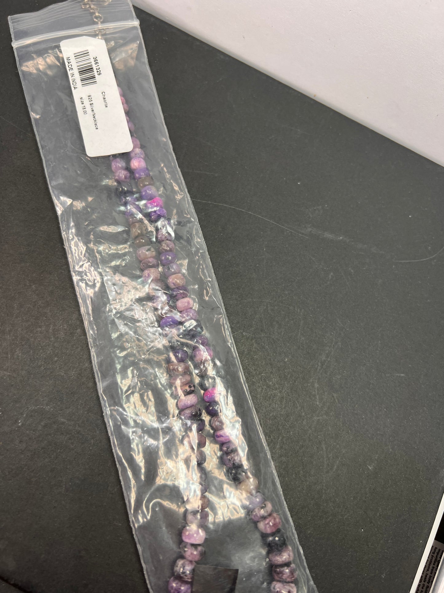 NEW Charoite rondelle beaded 18 inch necklace with 925 clasp