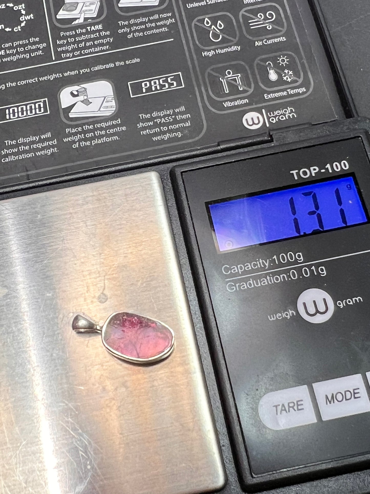 NEW pink/ watermelon tourmaline sterling silver pendant 1.31 grams