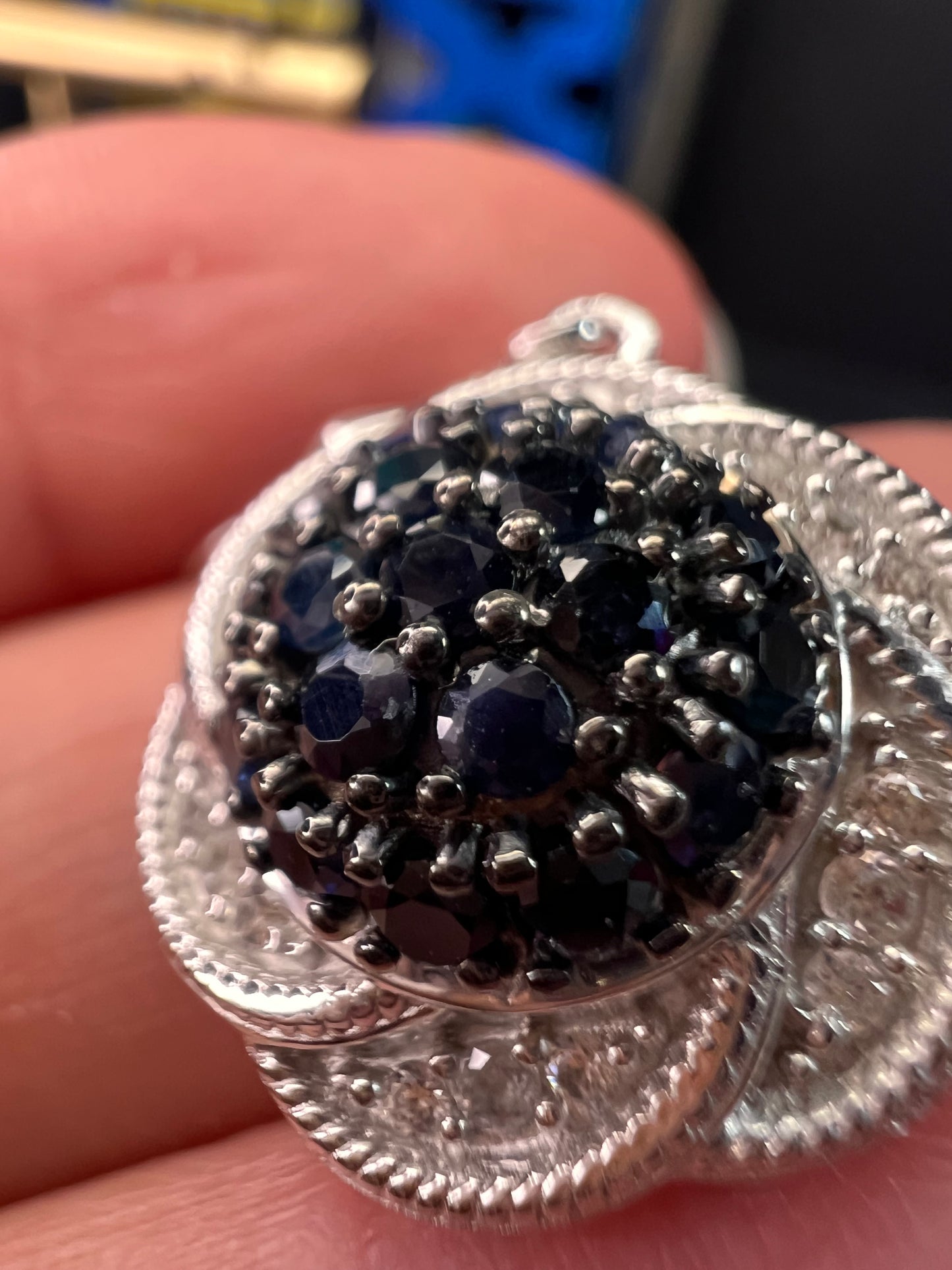 NEW blue sapphire and zircon galaxy halo earrings in rhodium over sterling silver