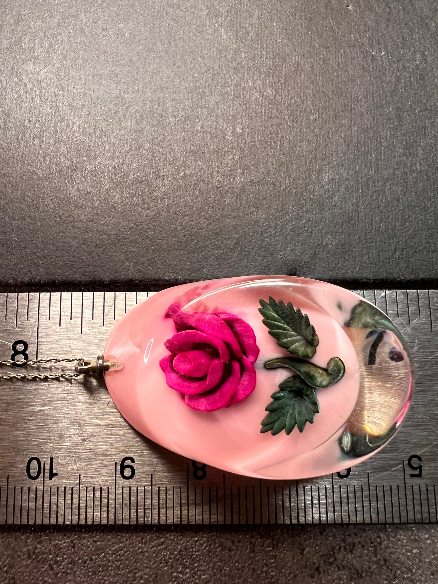 Vintage reversed rose carving lucite pendant