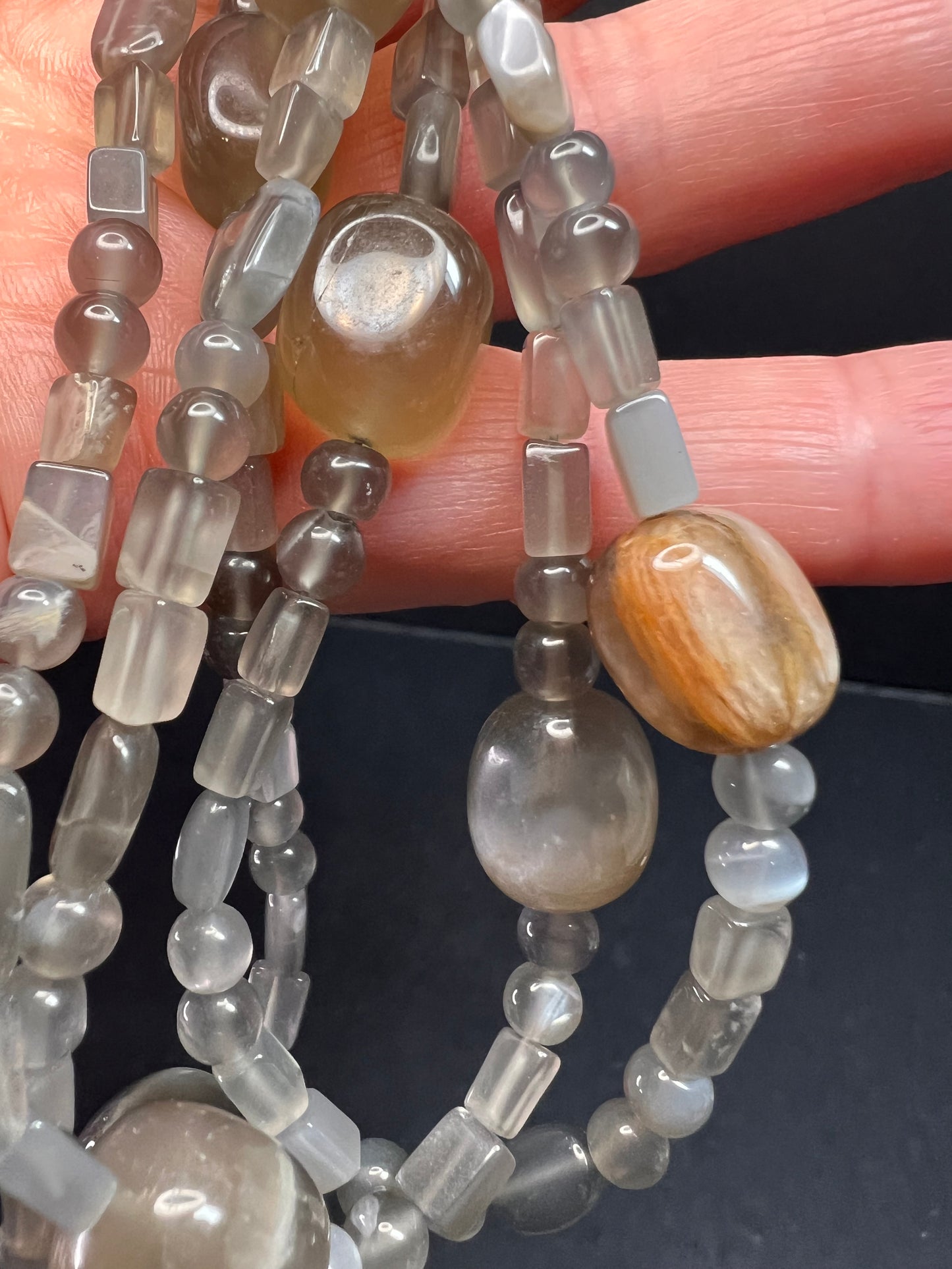 NEW Nate & Etan grey moonstone triple strand necklace with sterling silver clasp