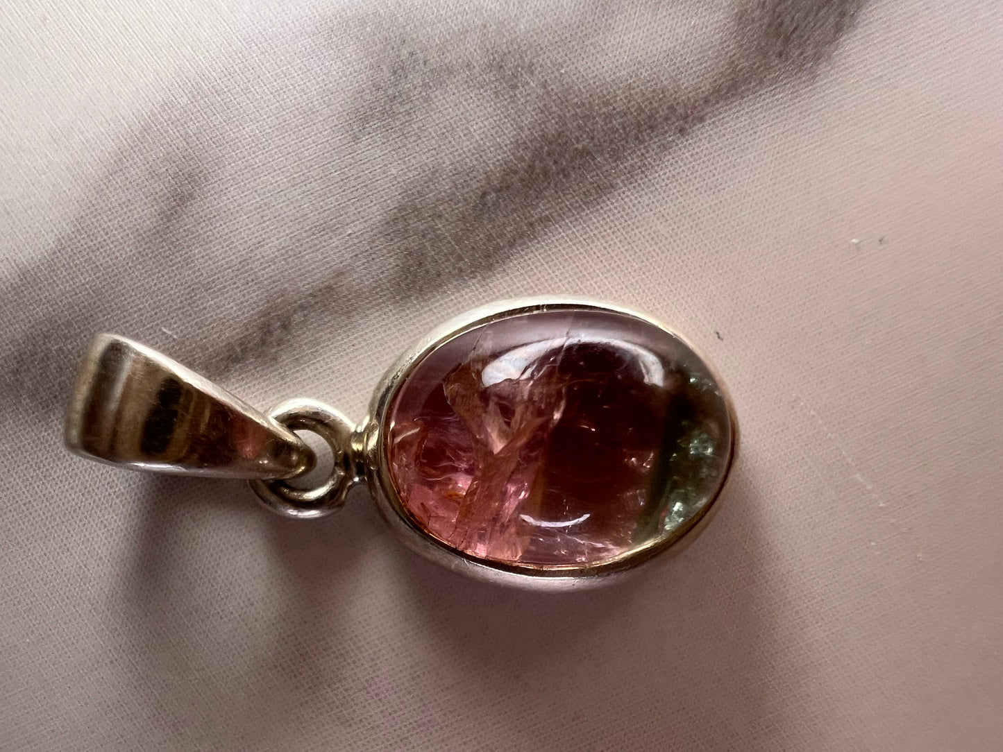 NEW Pink, lilac, blue tri tourmaline sterling silver pendant 1.79 grams