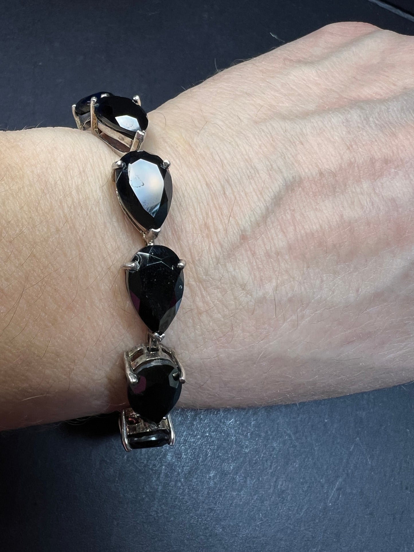 Chuck Clemency Black spinel sterling silver tennis bracelet 7.5 inches