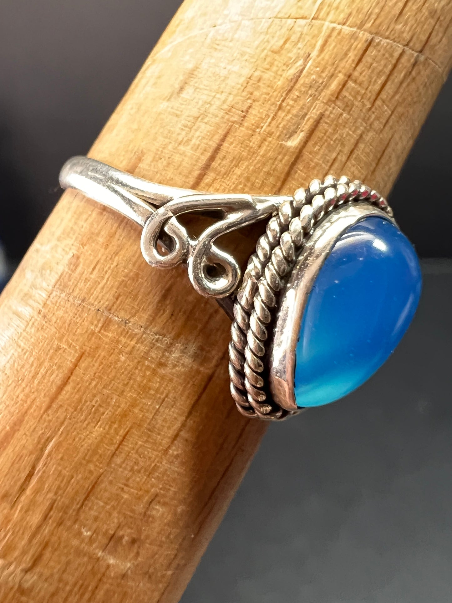 Blue chalcedony sterling silver ring size 7
