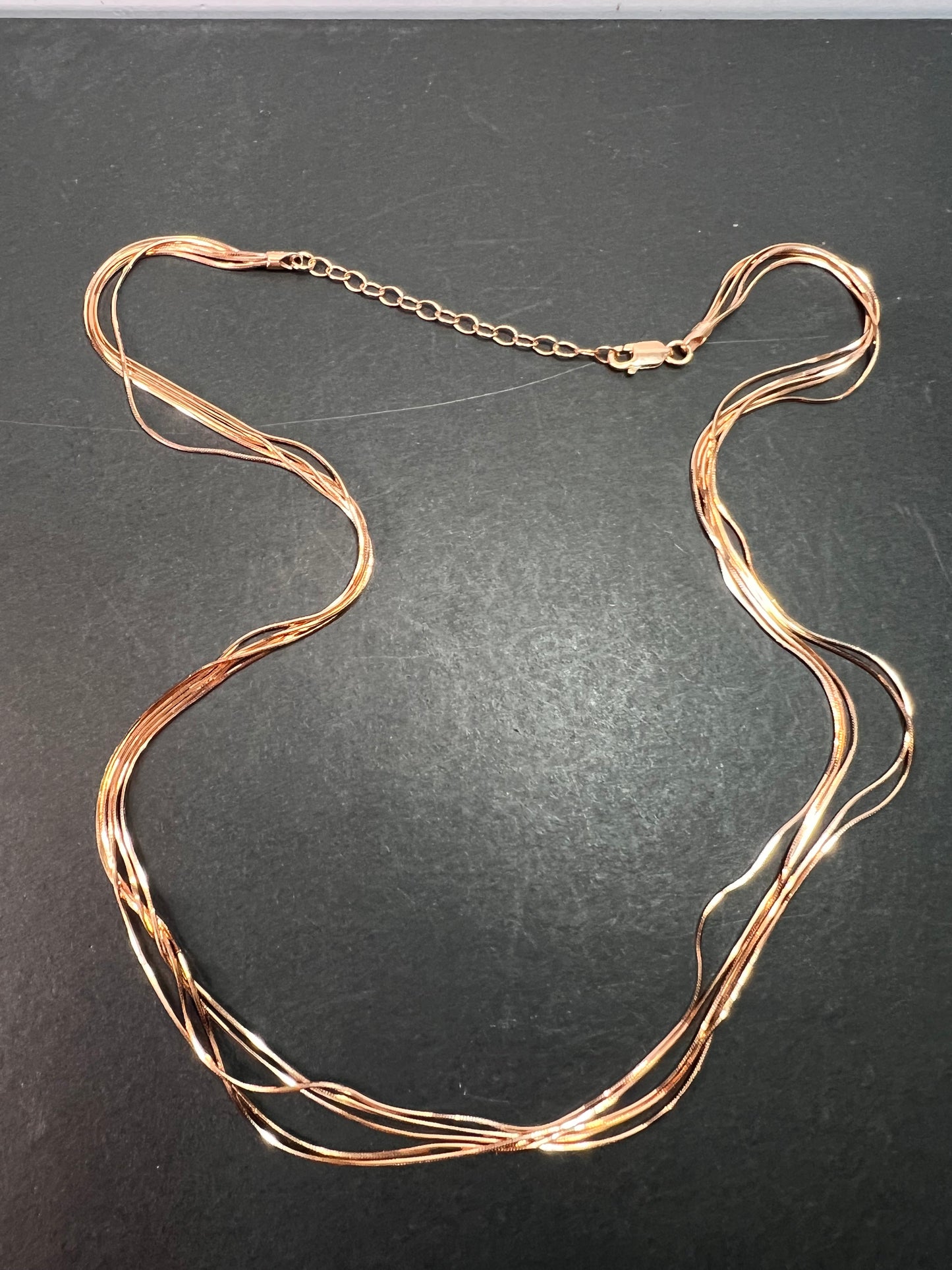 NEW Italian rose gold over sterling silver multi row chain necklace-18 inch