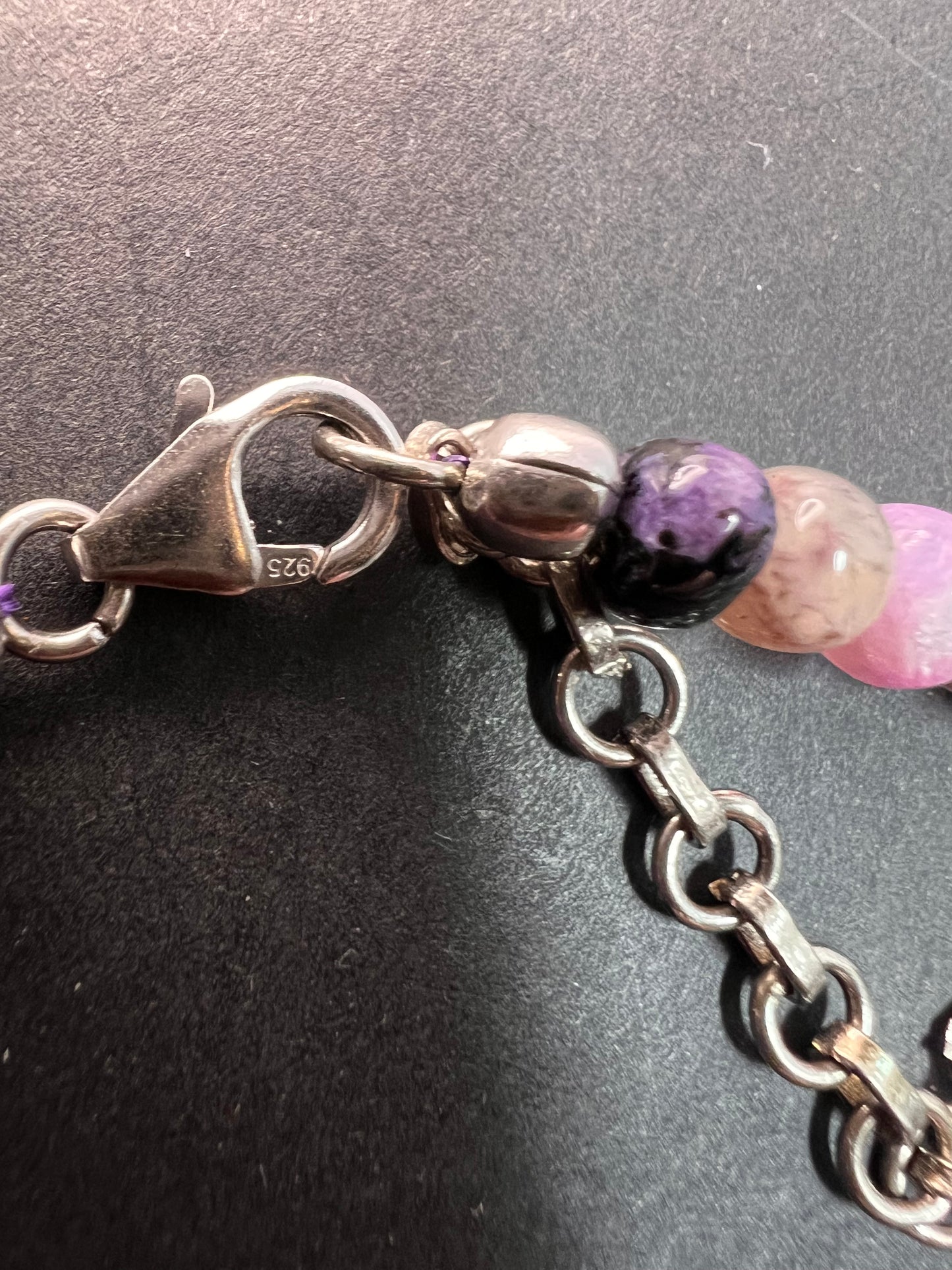 NEW Charoite rondelle beaded 18 inch necklace with 925 clasp