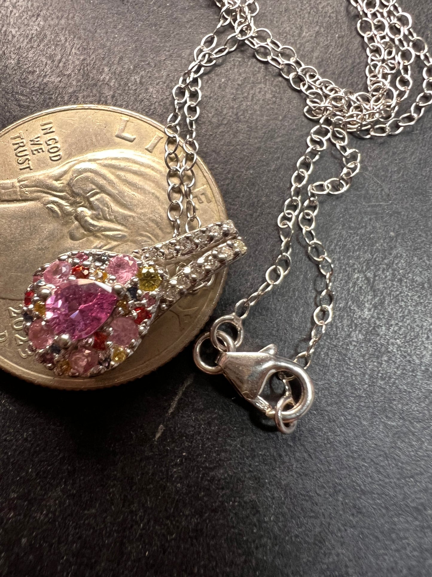 NEW purple multi sapphire sterling silver pendant and chain