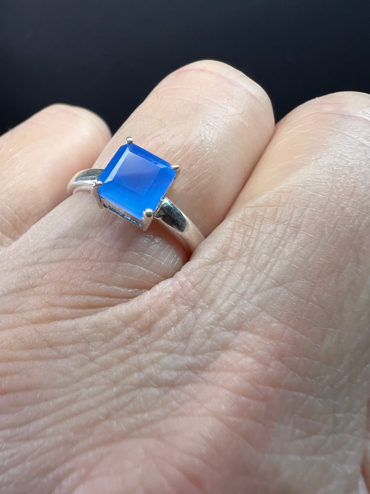 Square cut blue chalcedony sterling silver ring size 6