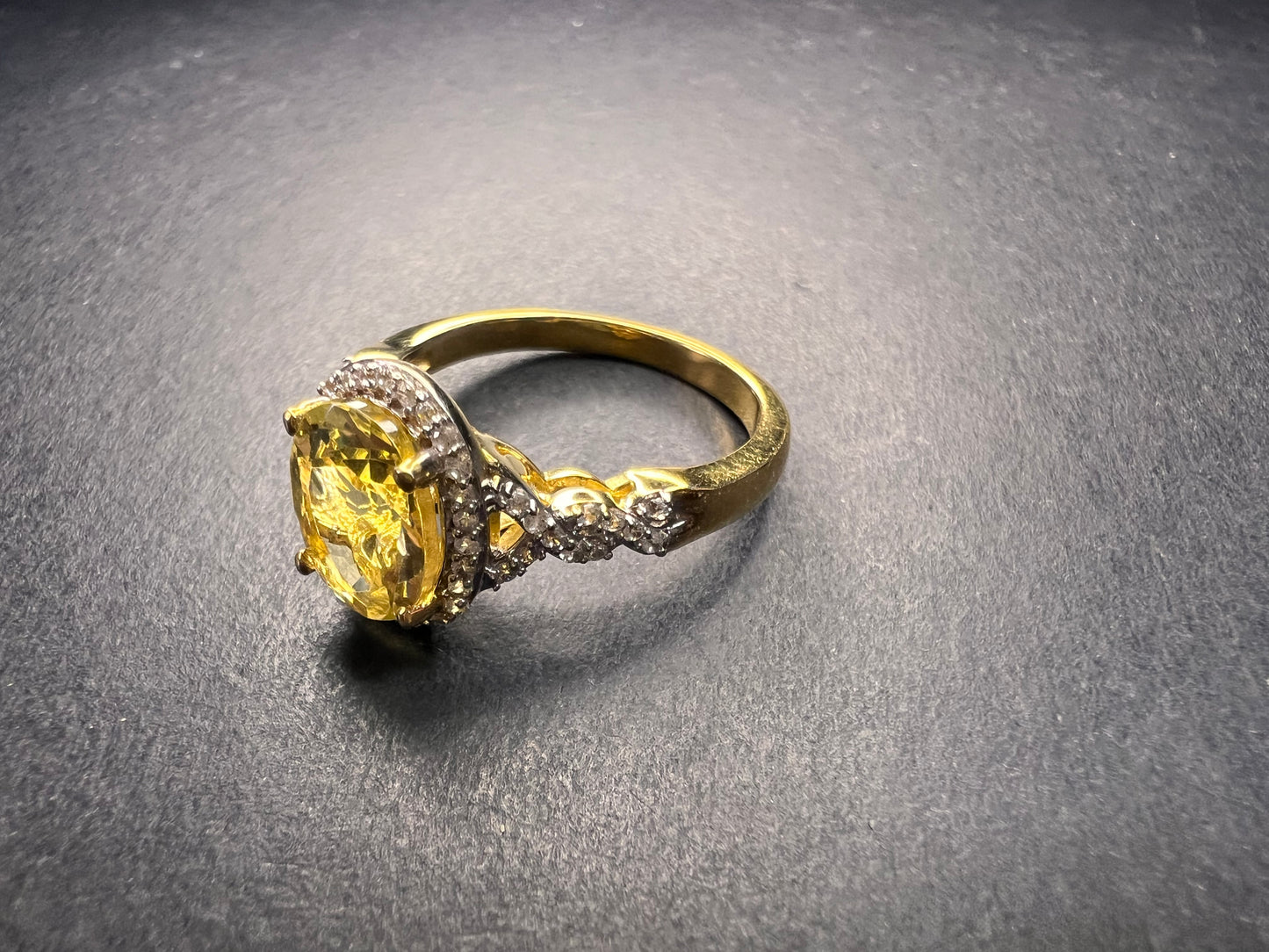 NEW yellow apatite and zircon halo ring in vermeil size 6