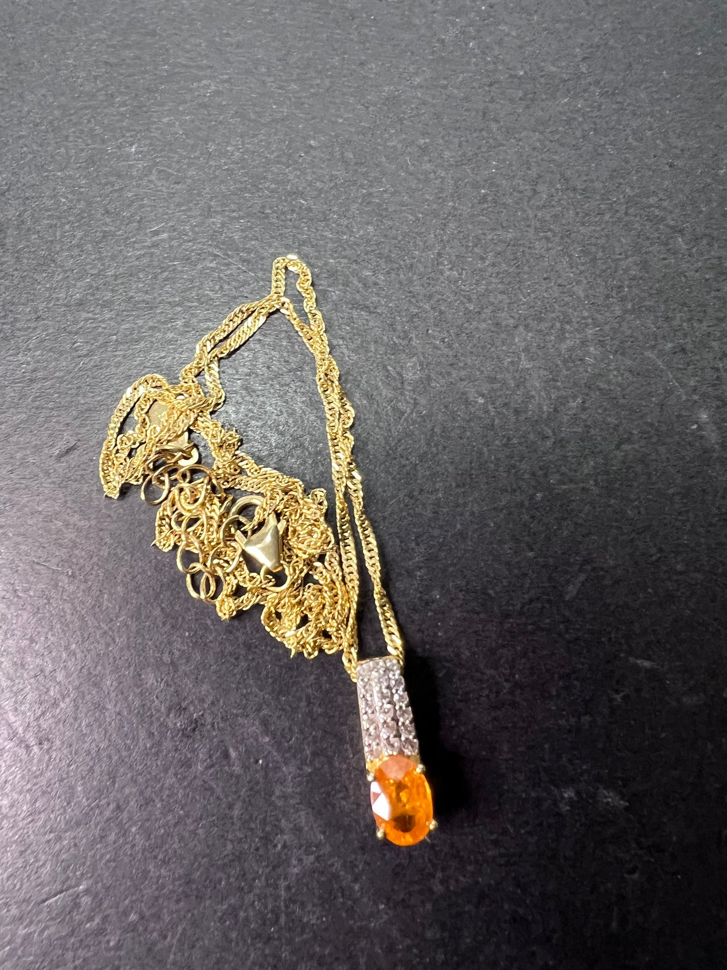 Orange Mandarin Garnet 18K Yellow Gold Over Silver Pendant With Chain 1.02ctw *NEW*