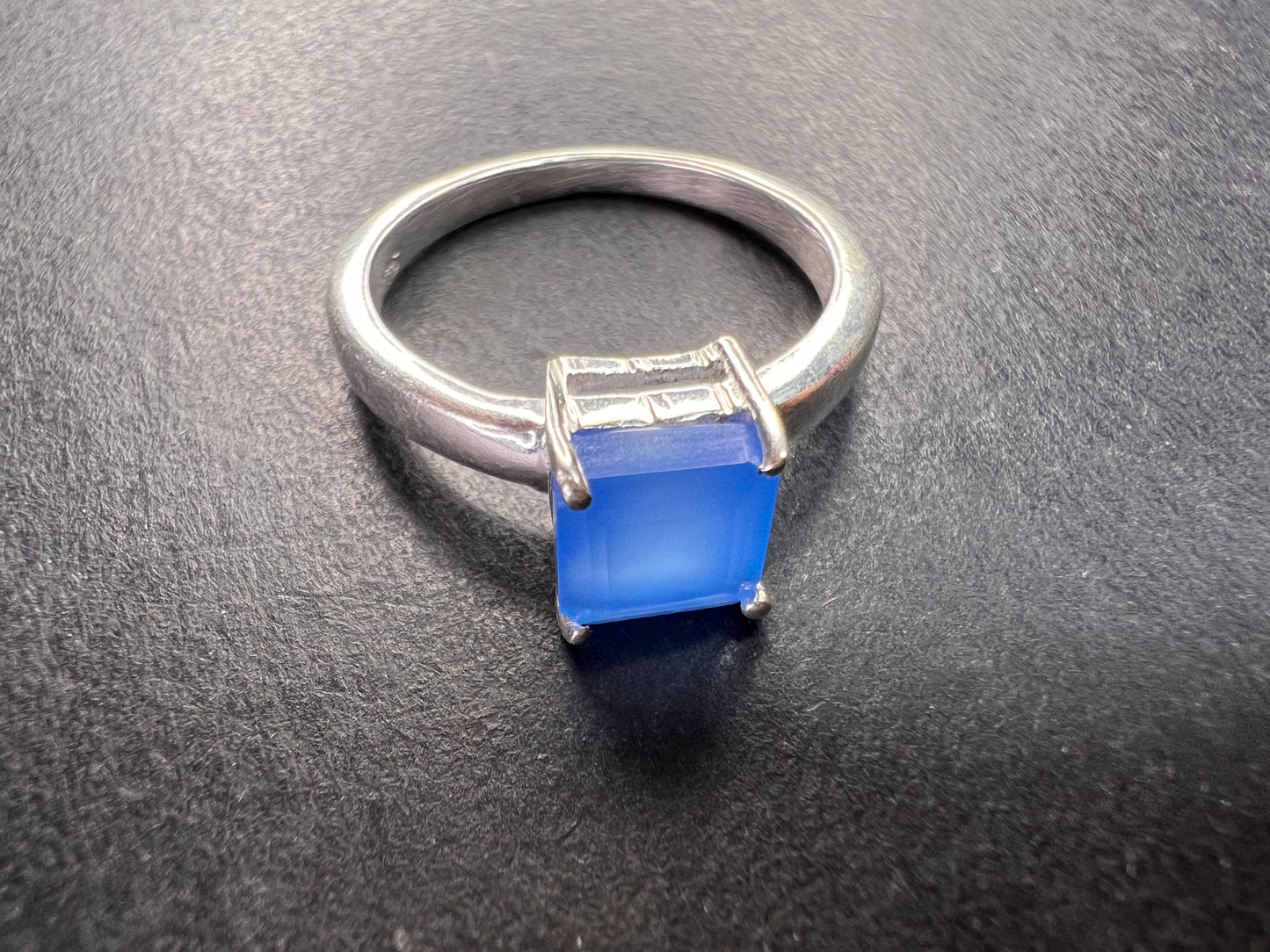 Square cut blue chalcedony sterling silver ring size 6