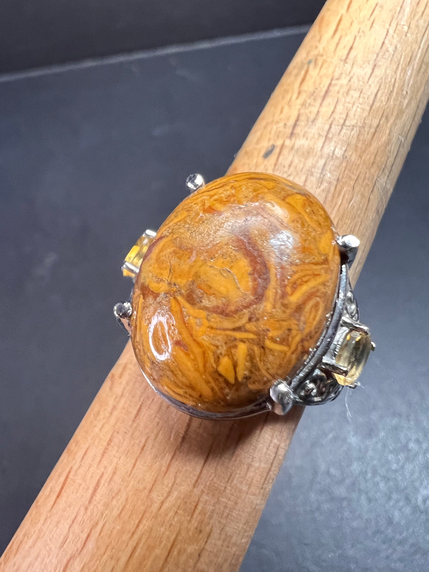 NEW script stone and citrine stainless steel ring size 8