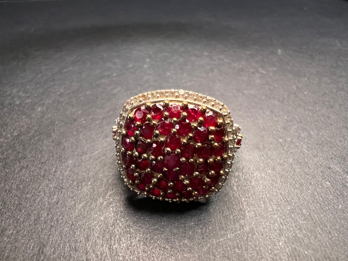 NEW Ruby and zircon cluster ring in rhodium over sterling silver size 8