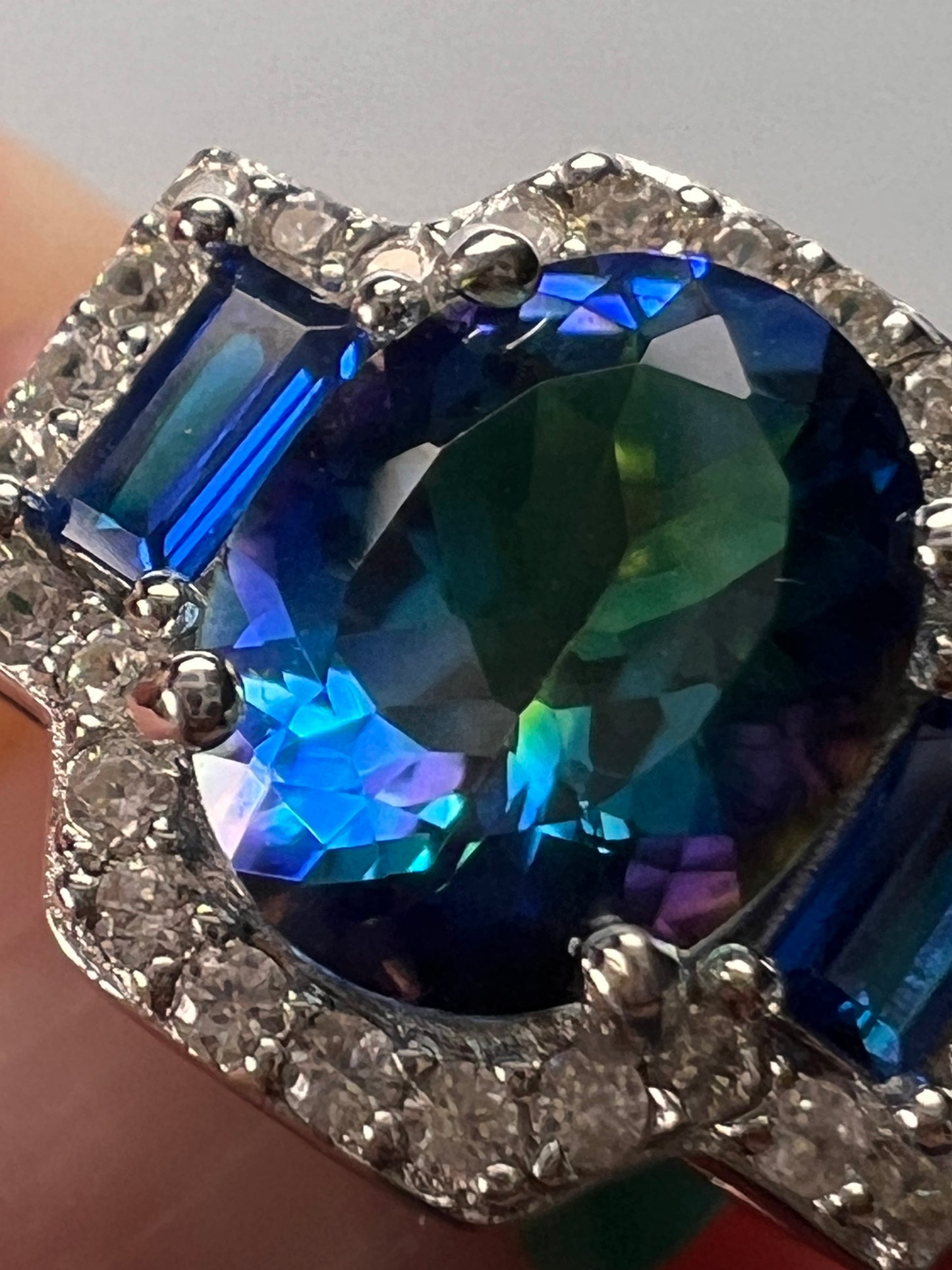 Blue Petalite Rhodium Over Sterling Silver Ring