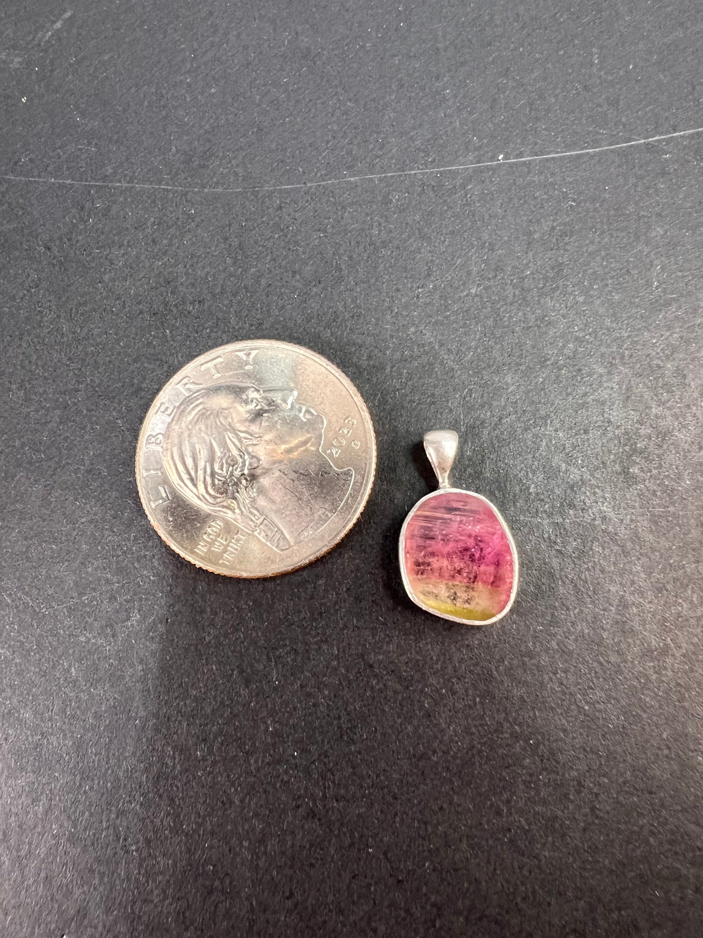 NEW watermelon bi color tourmaline sterling silver pendant 1.24 grams