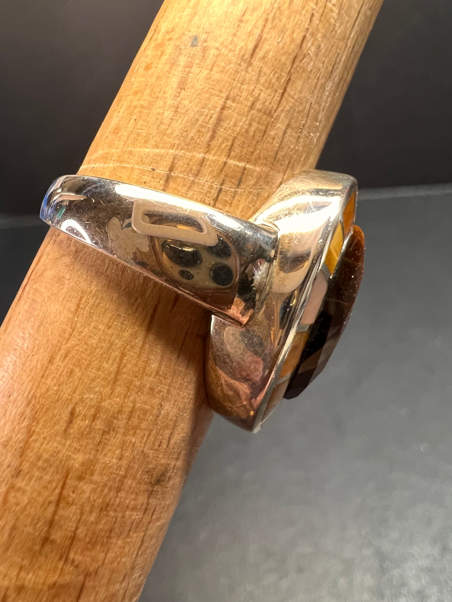 Whitney Kelly tigers eye and mother of pearl sterling silver ring size 7