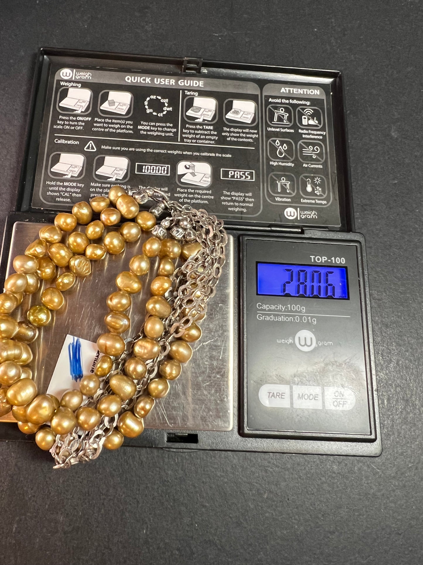 NEW golden green freshwater pearl and sterling silver necklace