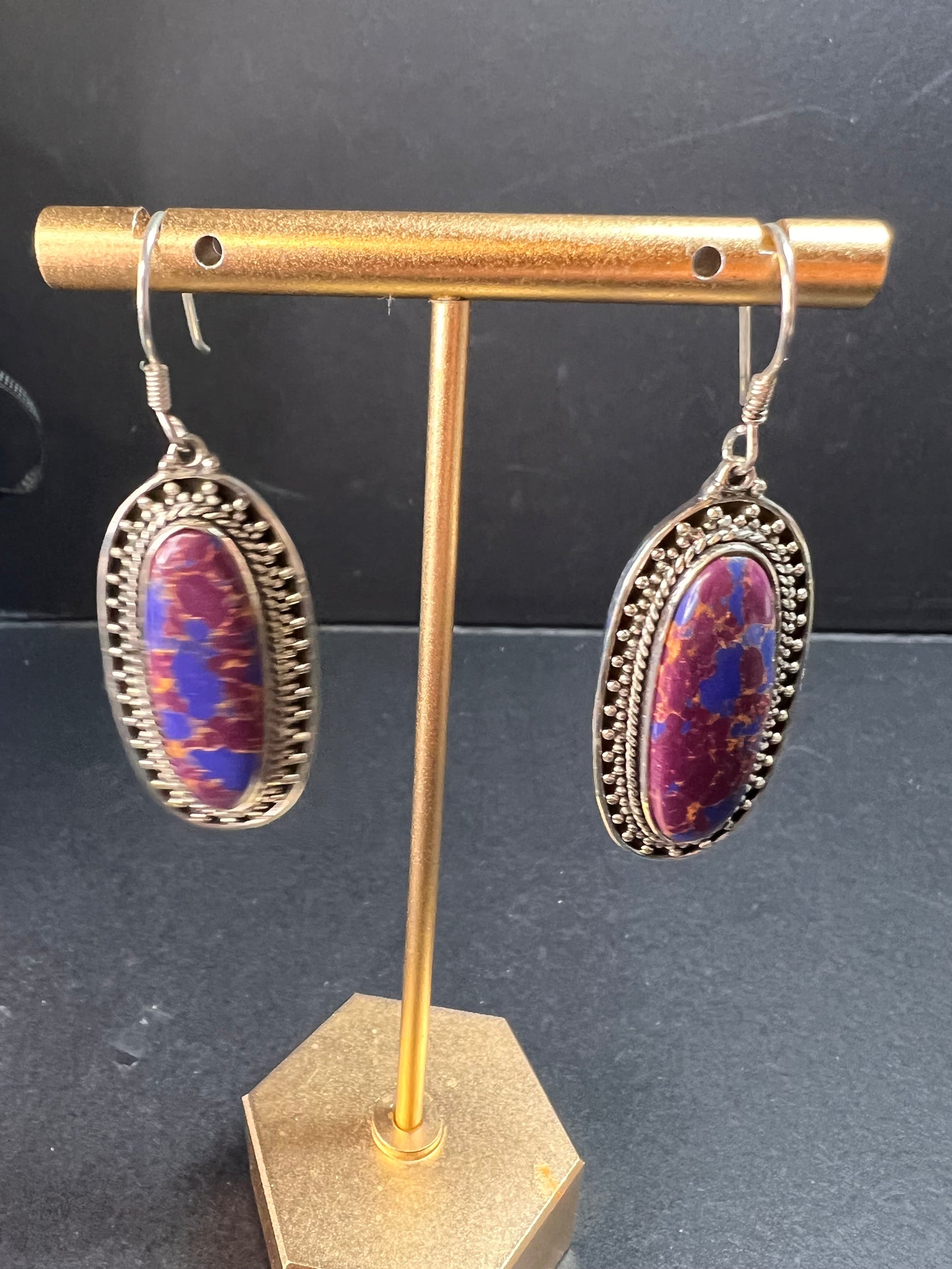 NEW purple Mojave turquoise in black oxidized sterling silver earrings
