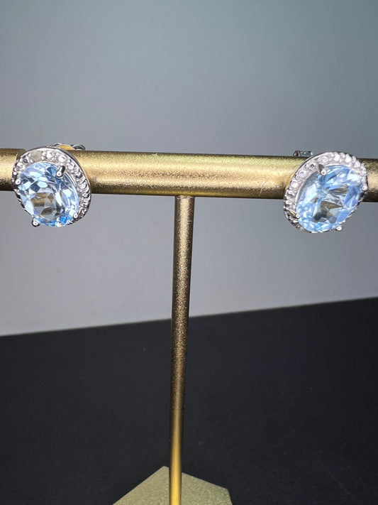 Blue topaz halo stud earrings