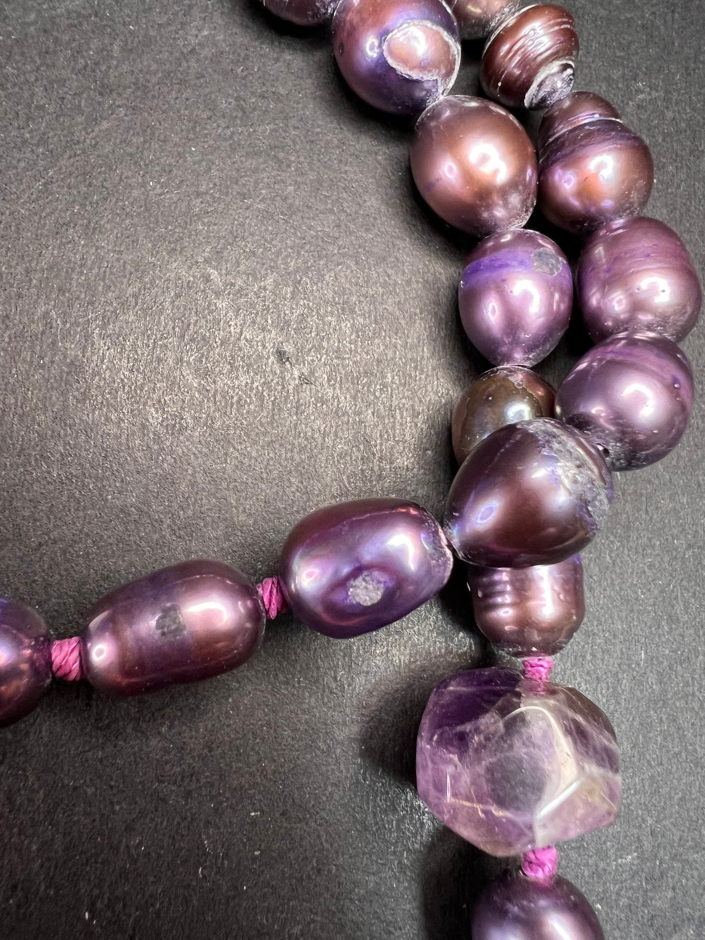 NEW purple pearls and amethyst necklace with sterling silver clasp