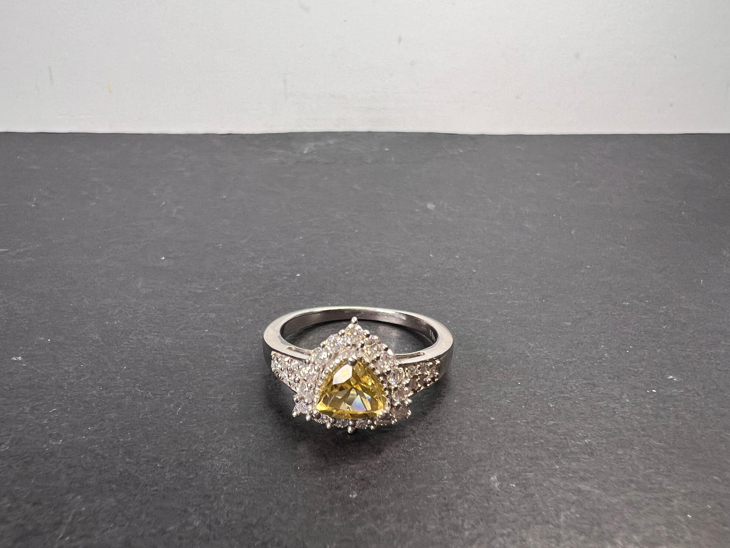 NEW yellow beryl and moissanite halo ring in platinum over sterling silver-size 7