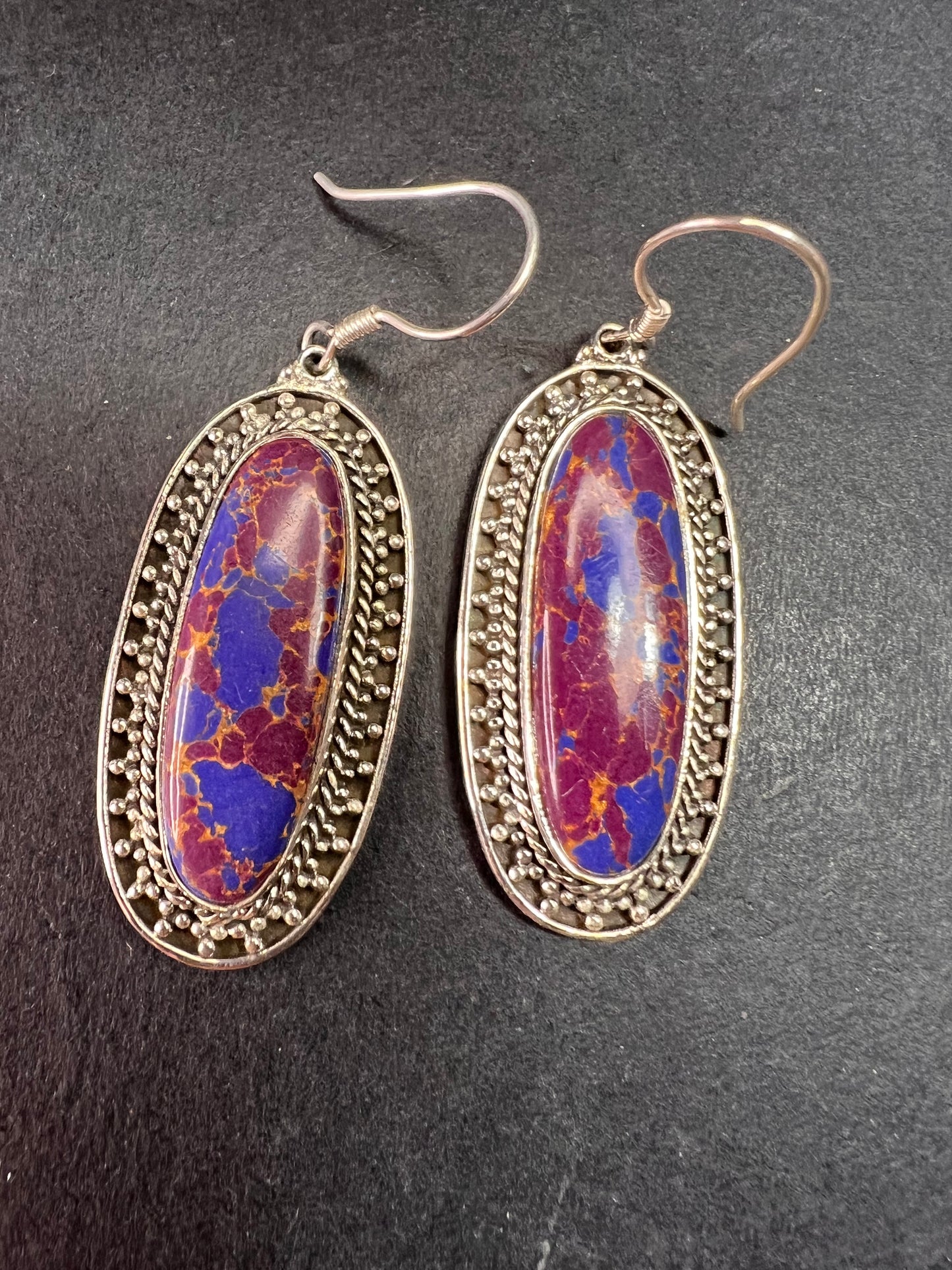 NEW purple Mojave turquoise in black oxidized sterling silver earrings