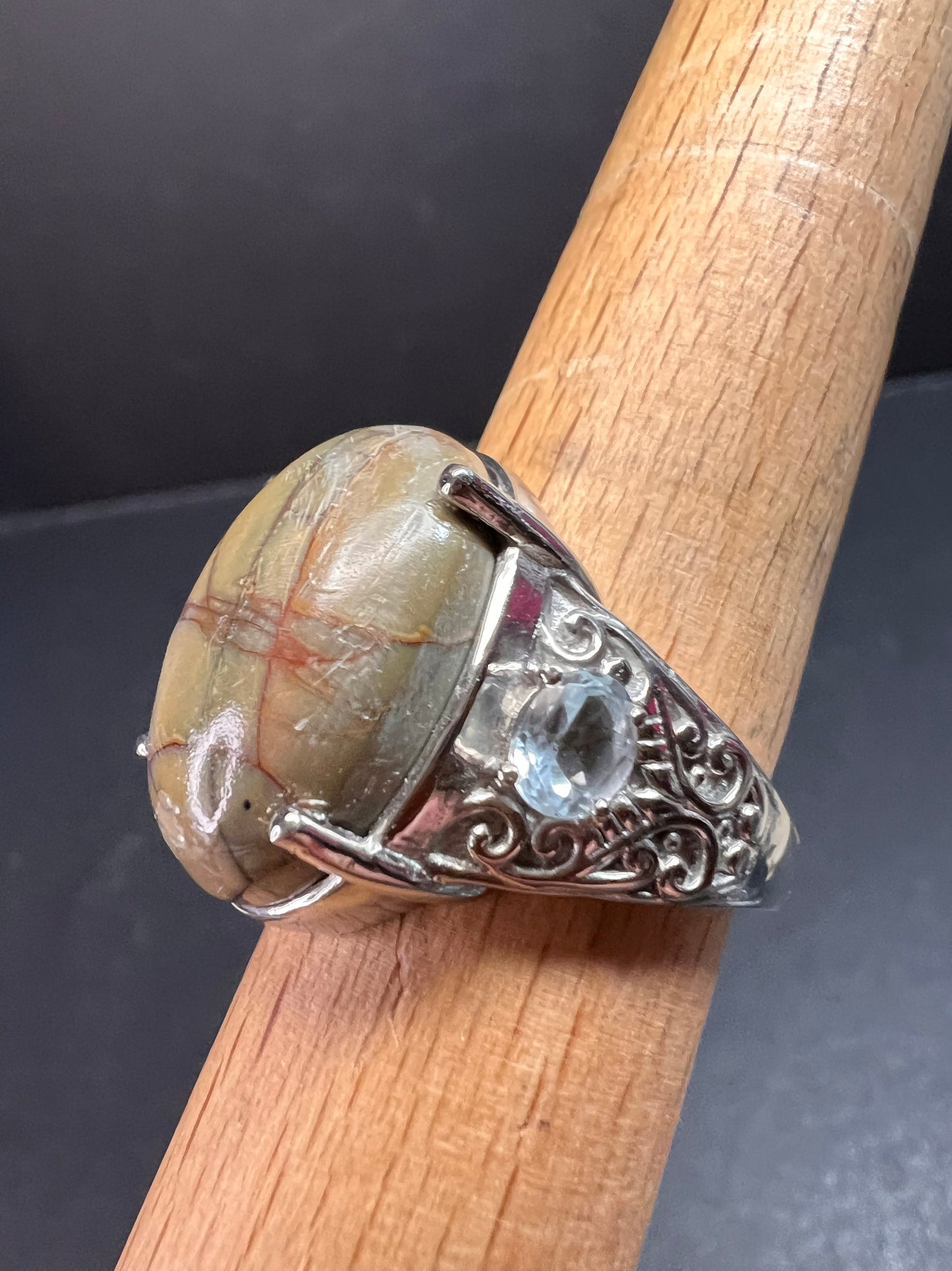 NEW Venus Jasper and topaz stainless steel ring size 9