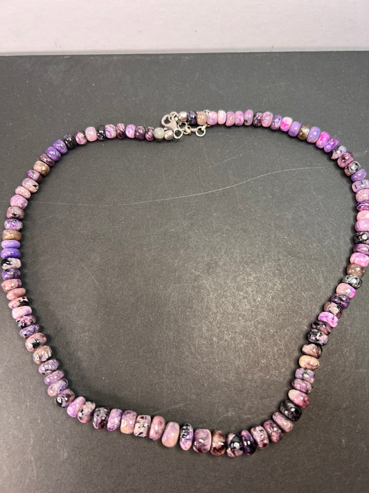 NEW Charoite rondelle beaded 18 inch necklace with 925 clasp